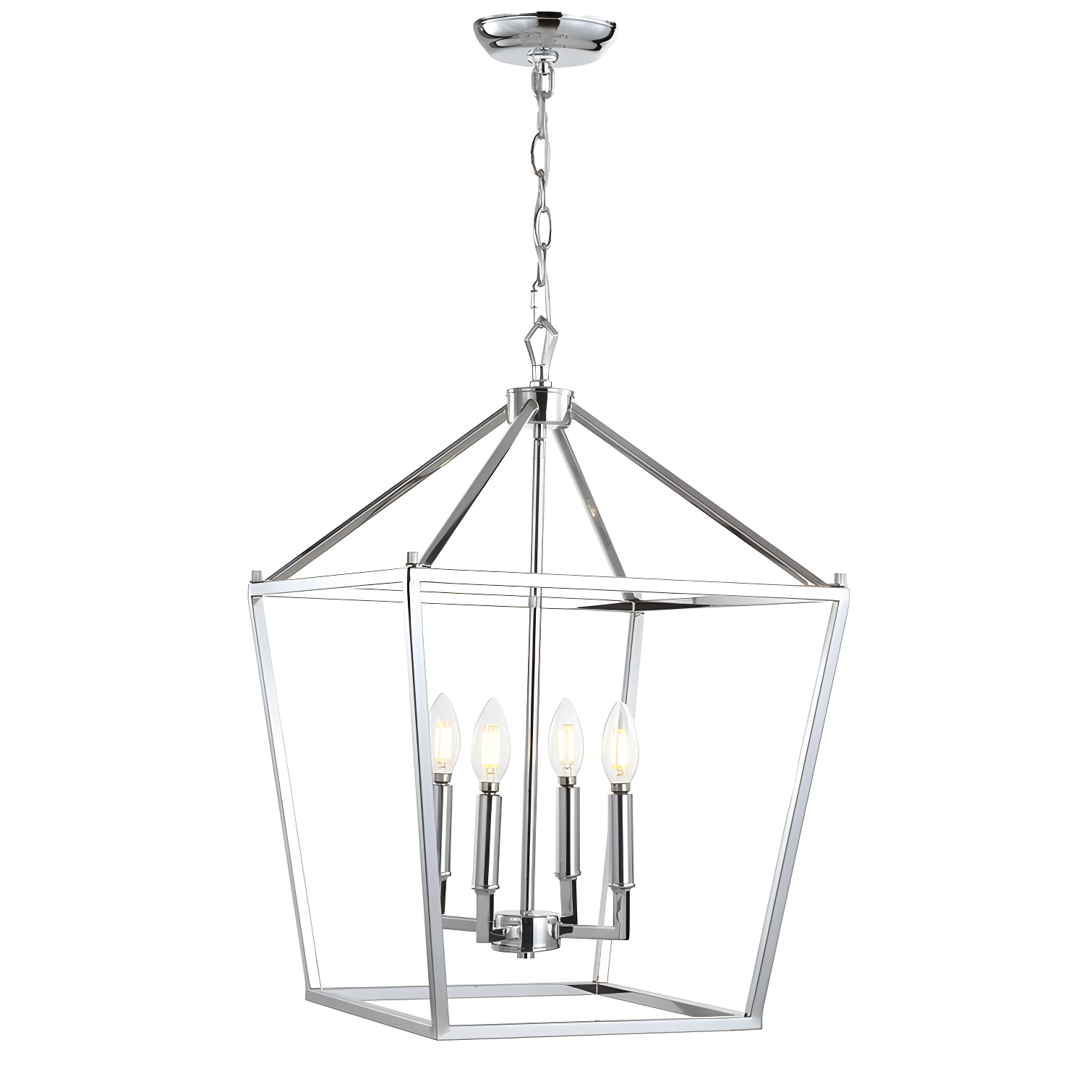 Pagoda 16" 4-Bulb Lantern Metal LED Pendant, Chrome