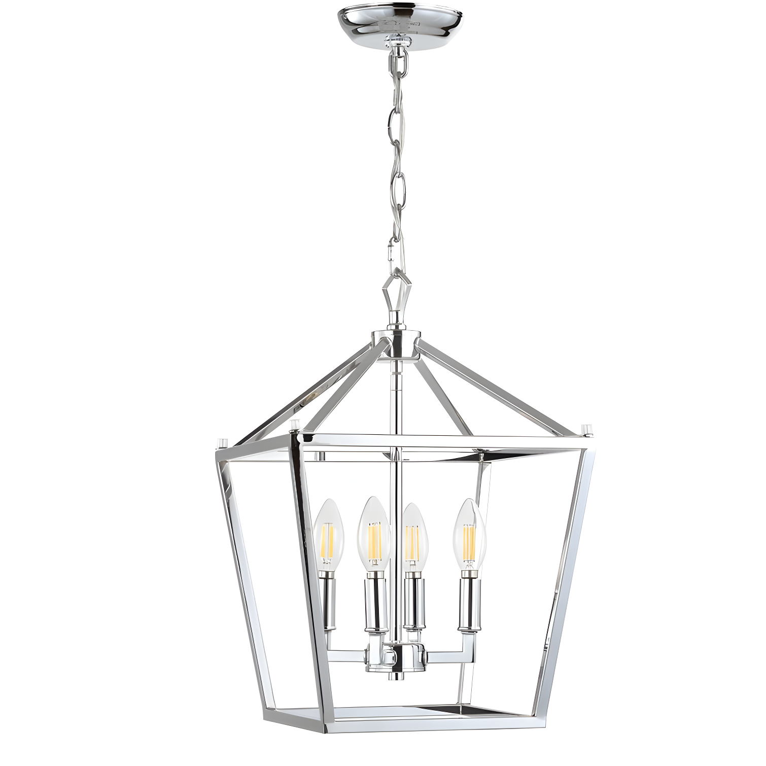 Pagoda 16" 4-Bulb Lantern Metal LED Pendant, Chrome