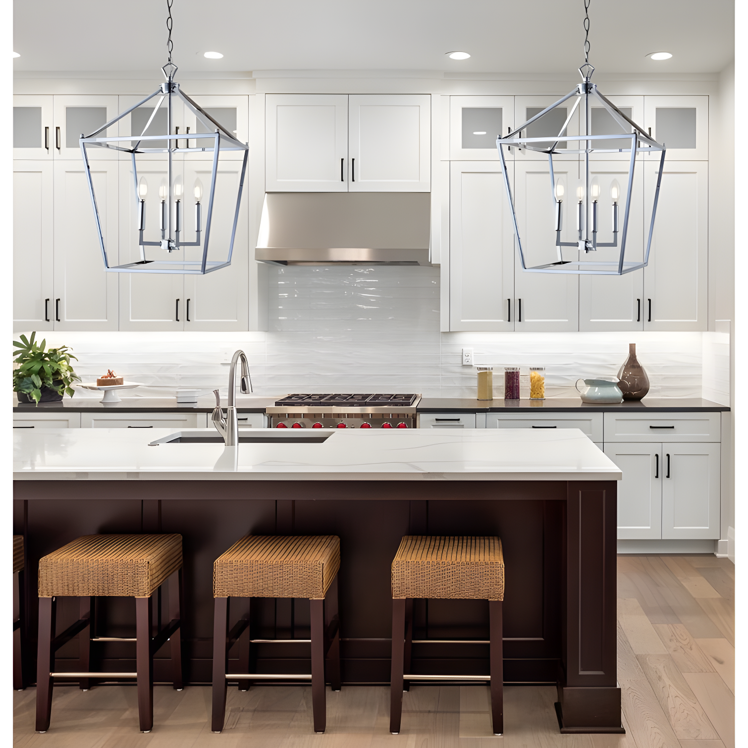 Pagoda 16" 4-Bulb Lantern Metal LED Pendant, Chrome