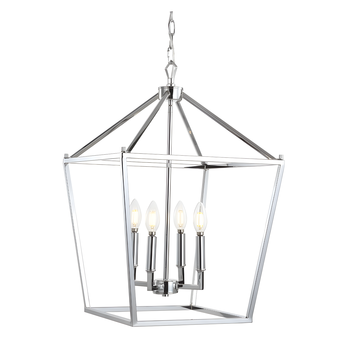 Pagoda 16" 4-Bulb Lantern Metal LED Pendant, Chrome