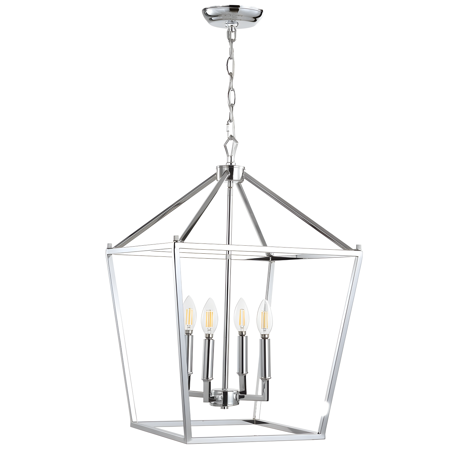 Pagoda 16" 4-Bulb Lantern Metal LED Pendant, Chrome