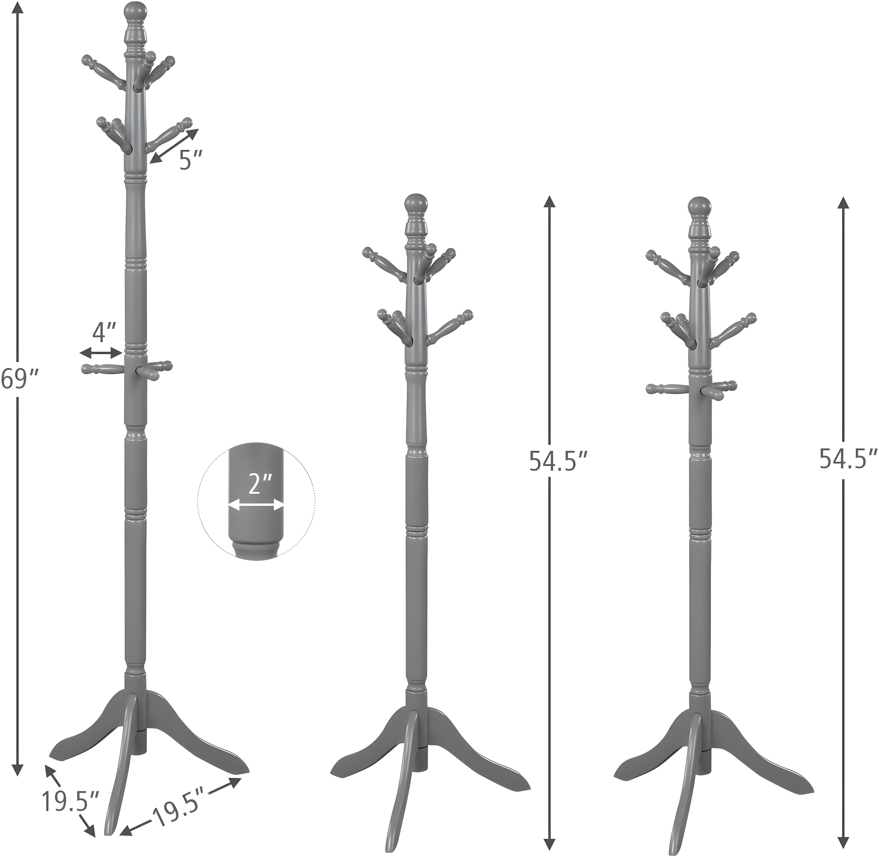 Tangkula Free Standing Coat Rack Solid Wood Hall Tree w/9 Hooks & 2 Adjustable Height Grey