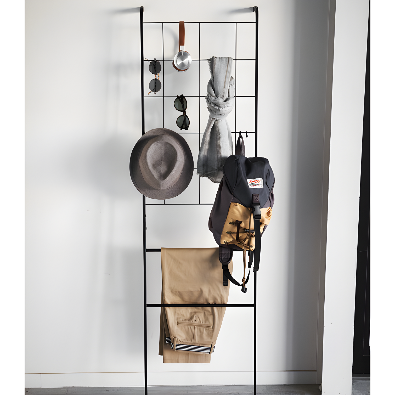 Tower Yamazaki Home Grid-Panel Leaning Ladder, Modern Storage Rack For Bedroom Or Bathroom, Steel
