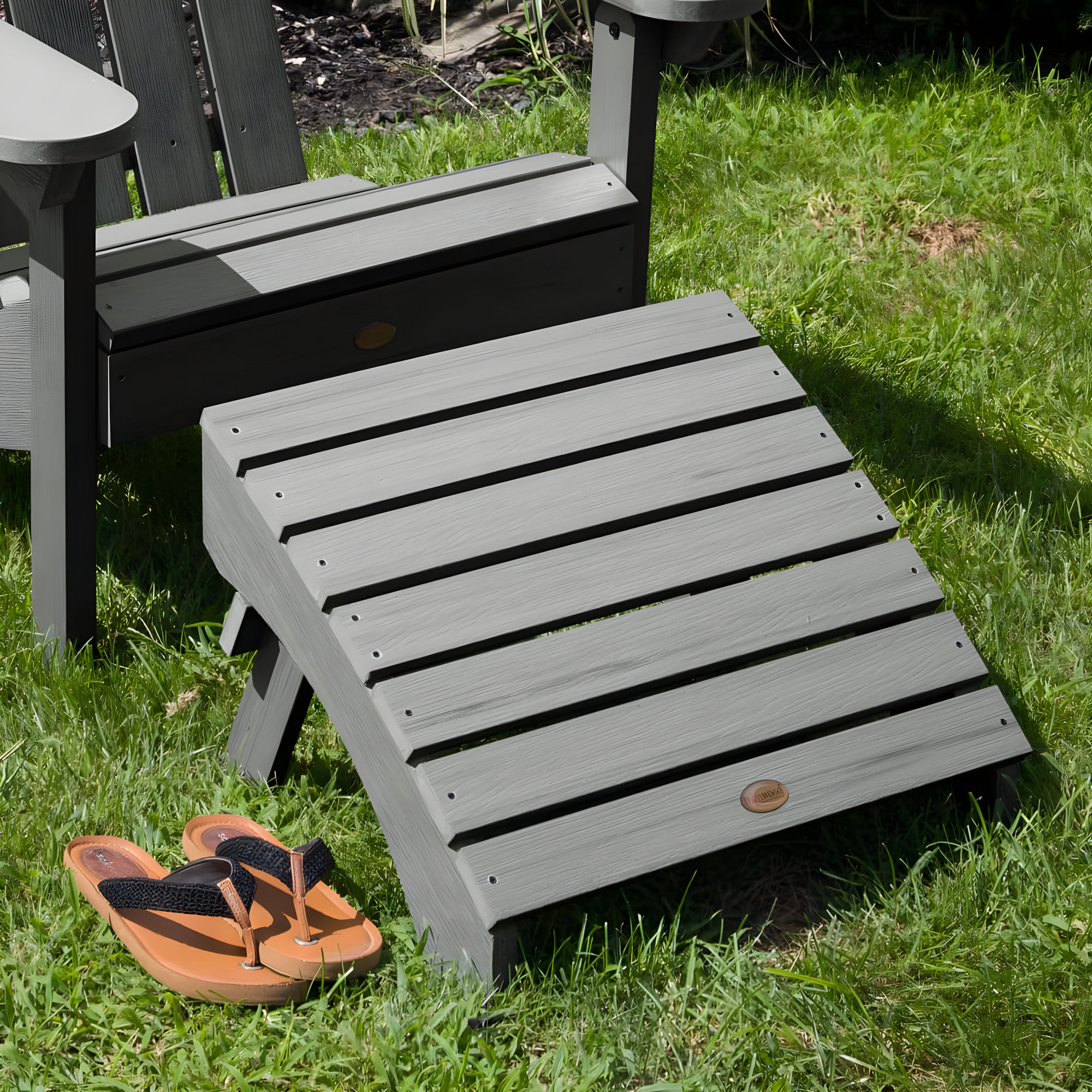Folding Adirondack Patio Ottoman Coastal Teak Gray - highwood: All-Weather, Water-Resistant, No Assembly Required