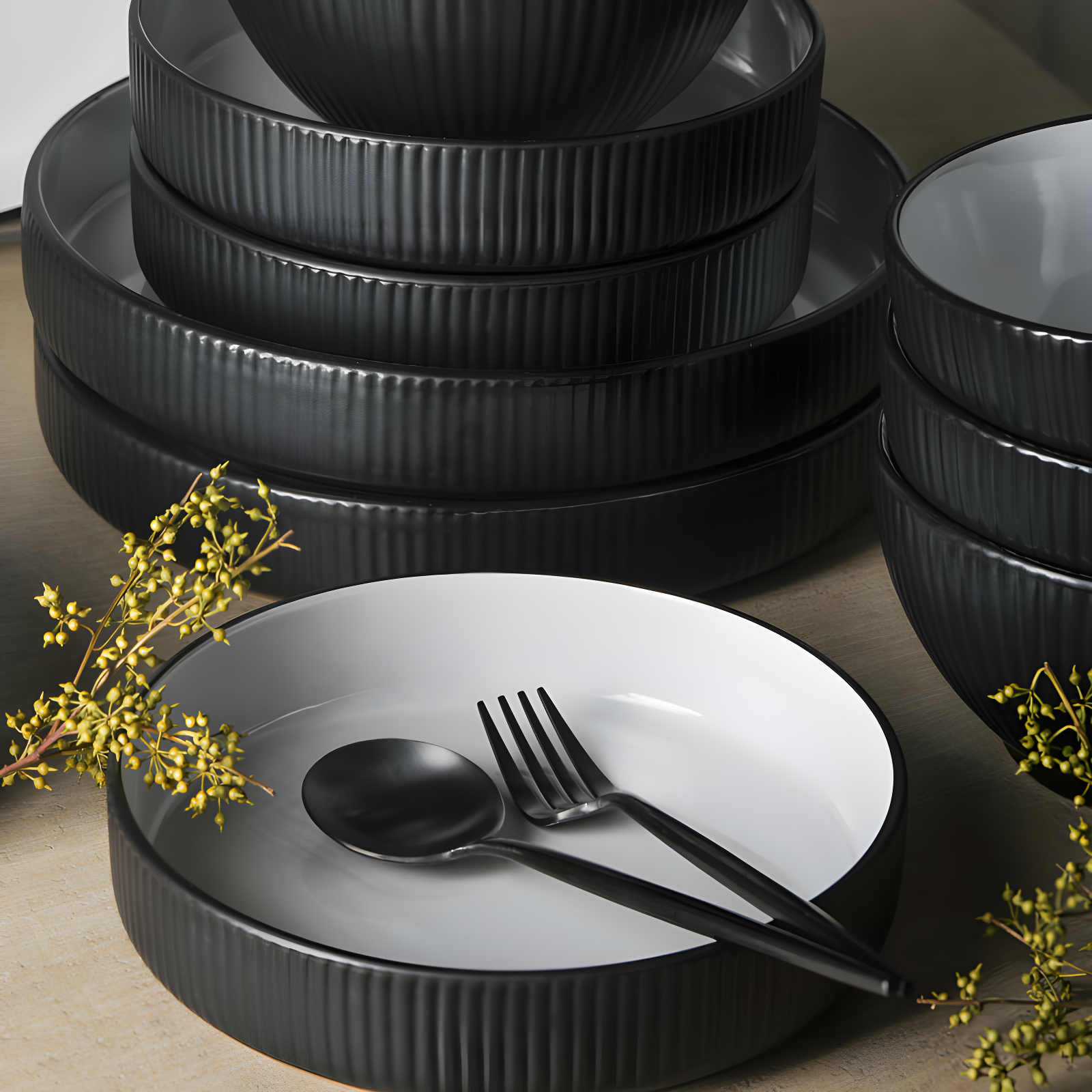 Christian Siriano Christian Siriano Larosso 12-Piece Dinnerware Set with Dinner Bowls and Pasta Bowls, Stoneware