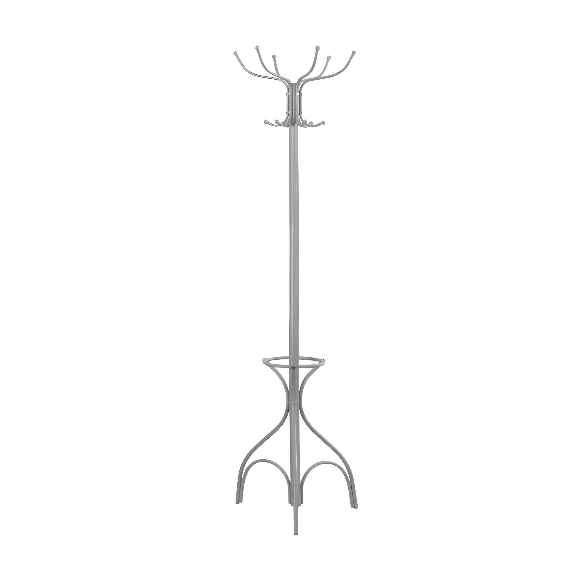 EveryRoom Coat Rack with Umbrella Holder - Silver Metal: 70" High, 6 Hooks, Metal Frame, Adult Assembly Required