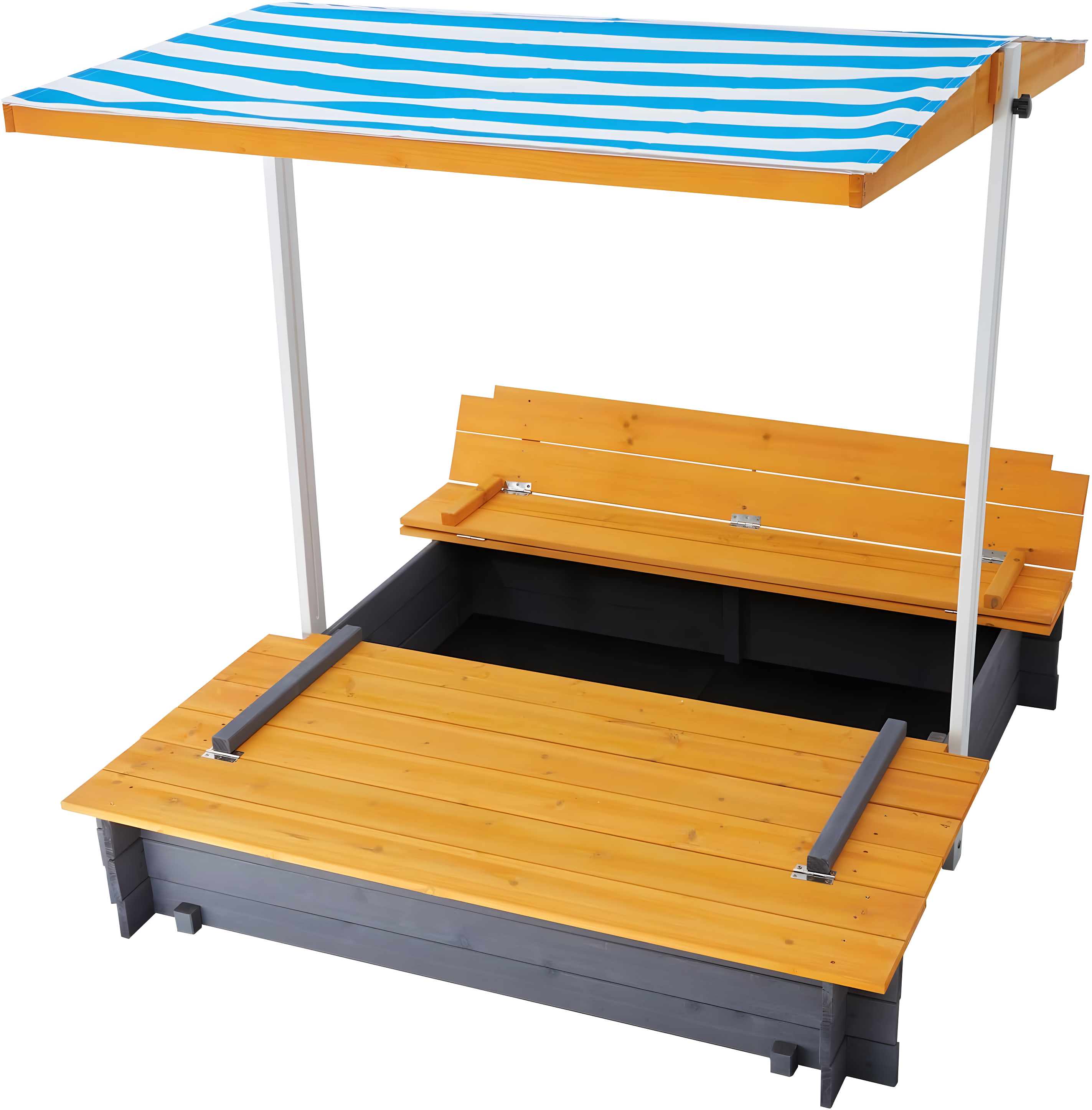 VEVOR Wooden Sandbox with Canopy, Sandpit with Foldable Bench Seats and Bottom Liner, Height Adjustable Roof, Gift for Ages 3-12 Years Old Backyard Garden Easy Assembly (57.3 x 47.2 x 47.2in)