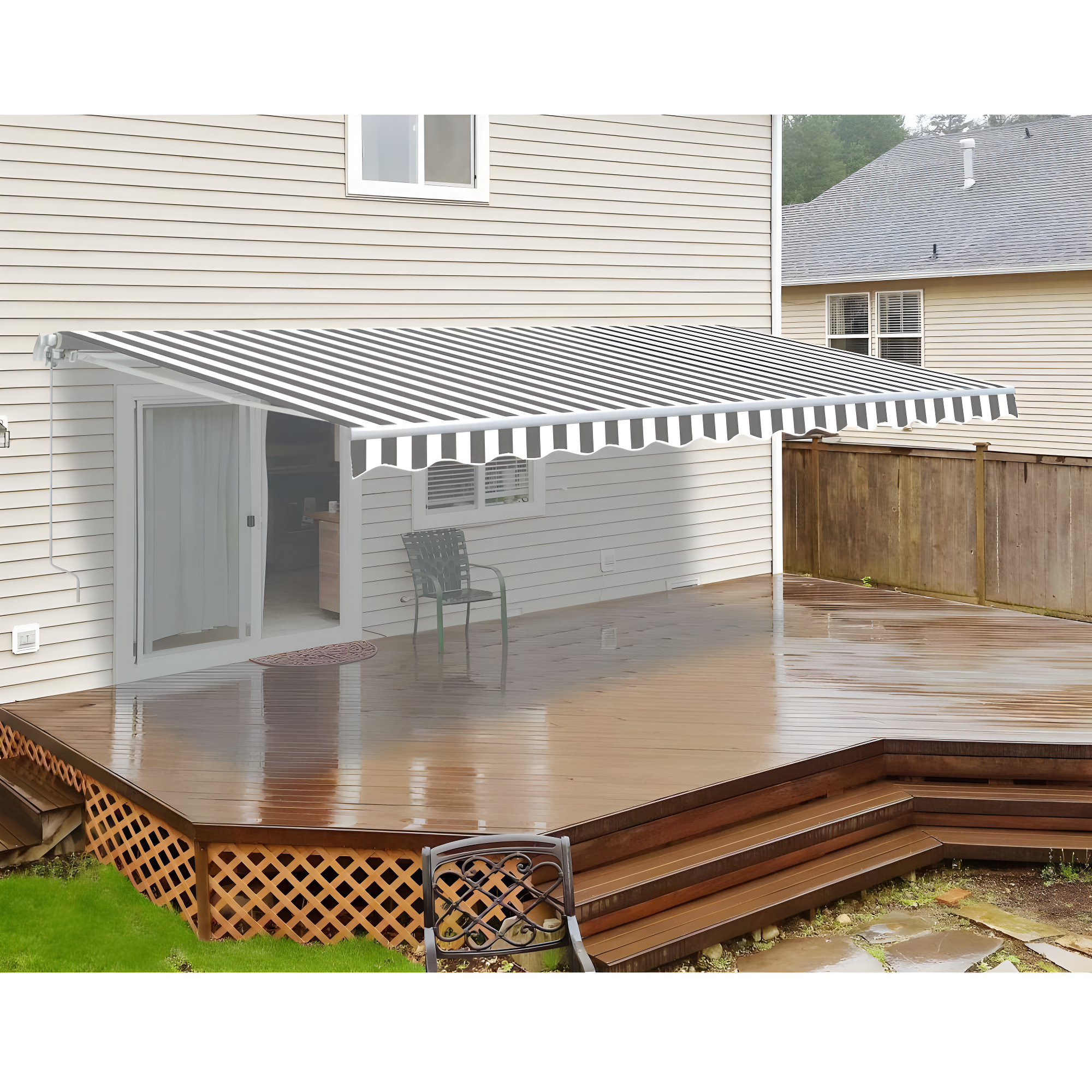 Motorized Retractable White Frame Patio Awning