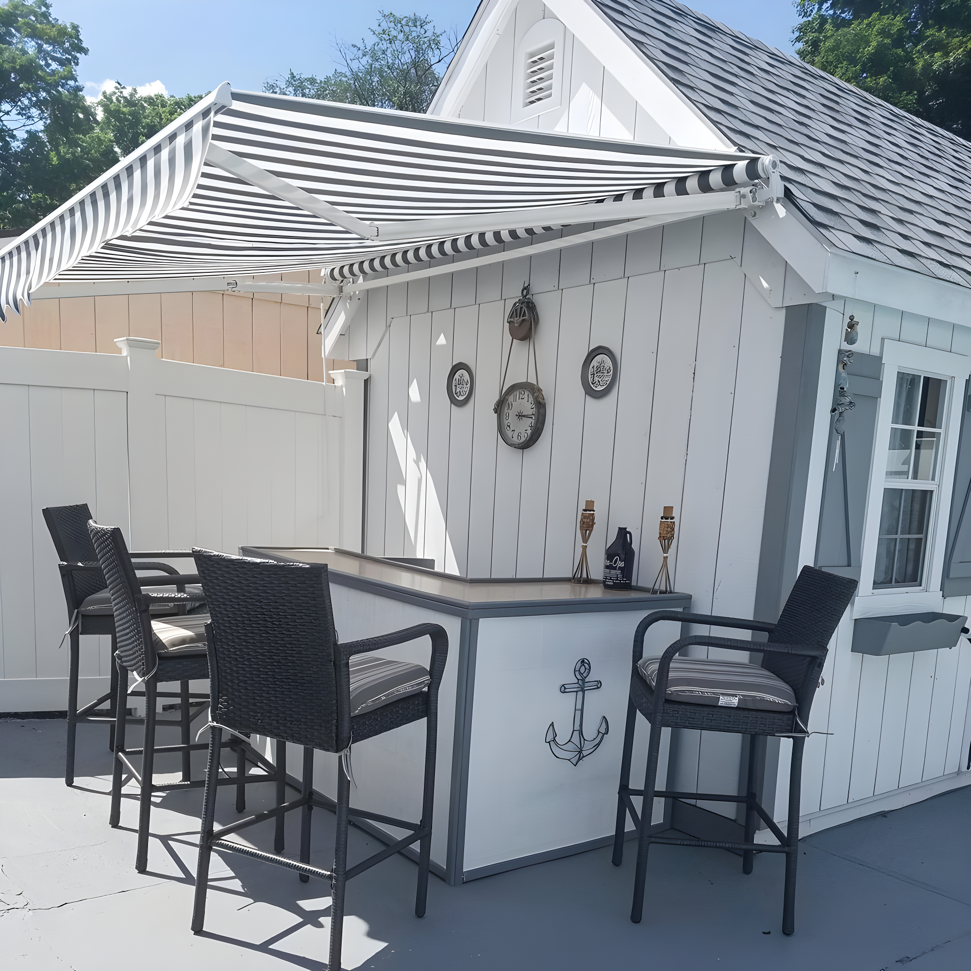 Motorized Retractable White Frame Patio Awning