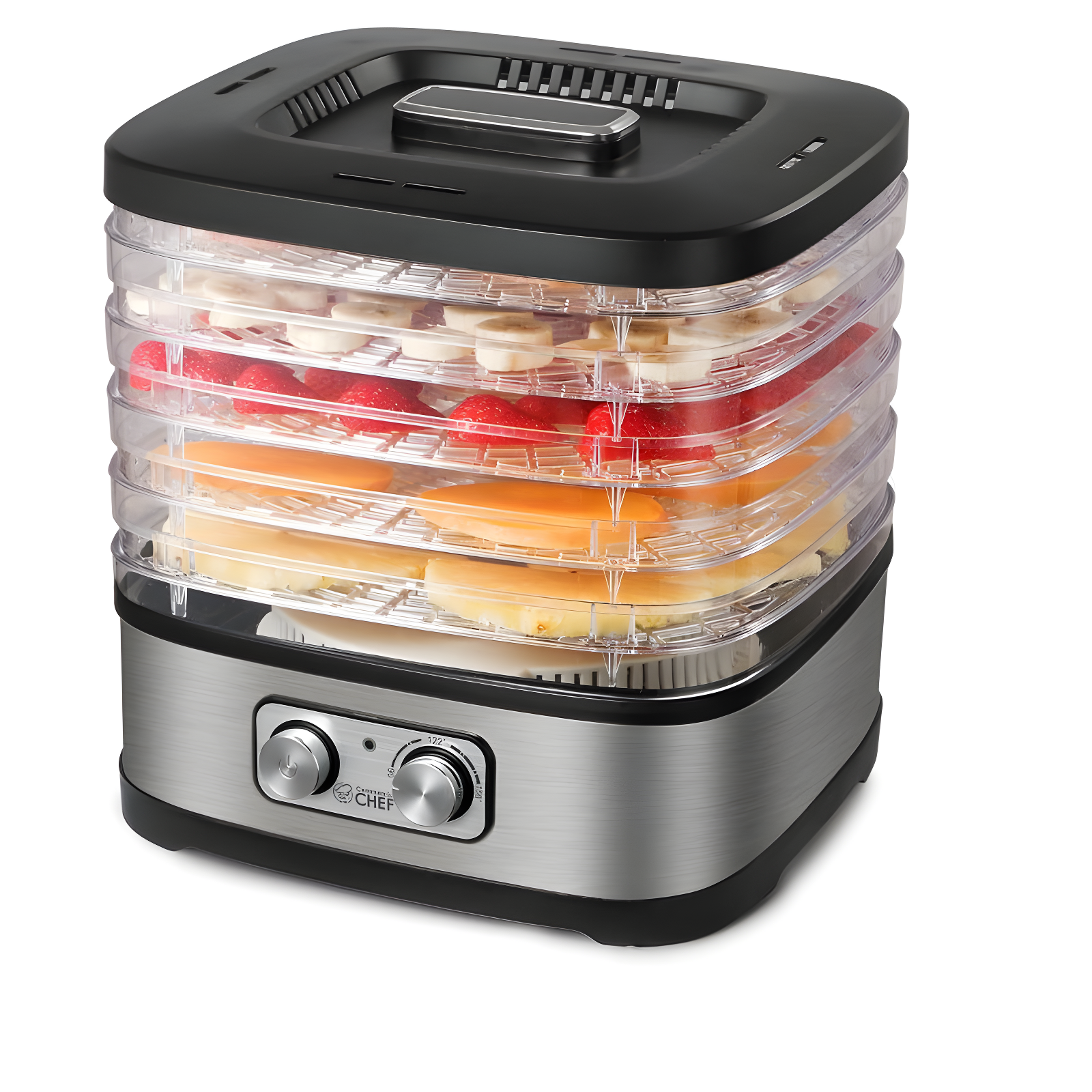 COMMERCIAL CHEF Food Dehydrator with 5 Adjustable Height Trays, Stainless Steel