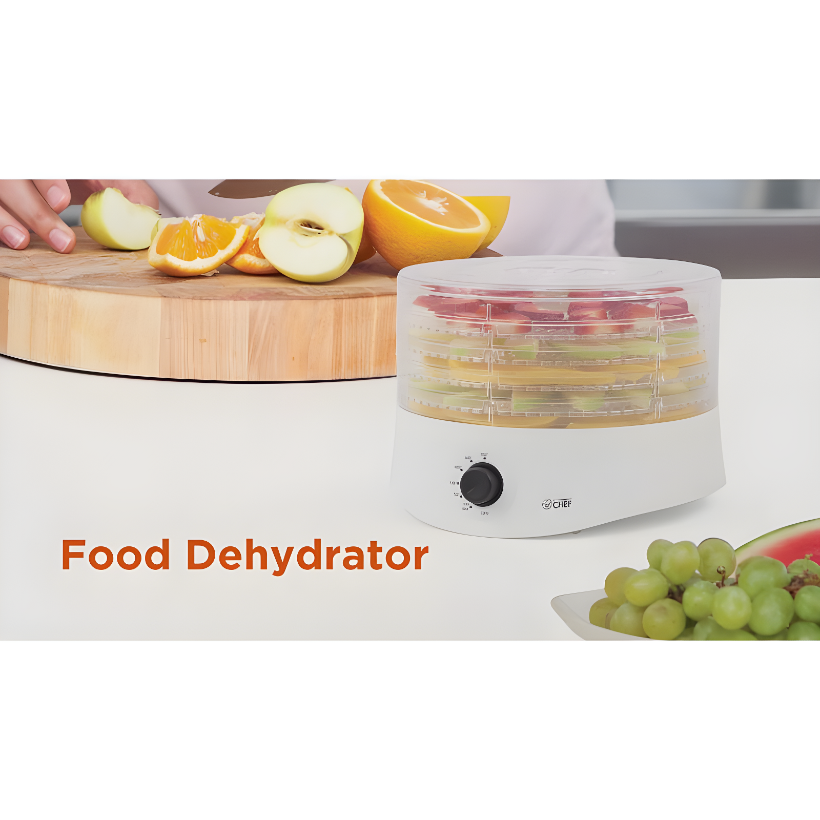 COMMERCIAL CHEF Food Dehydrator with 5 Adjustable Height Trays, Stainless Steel