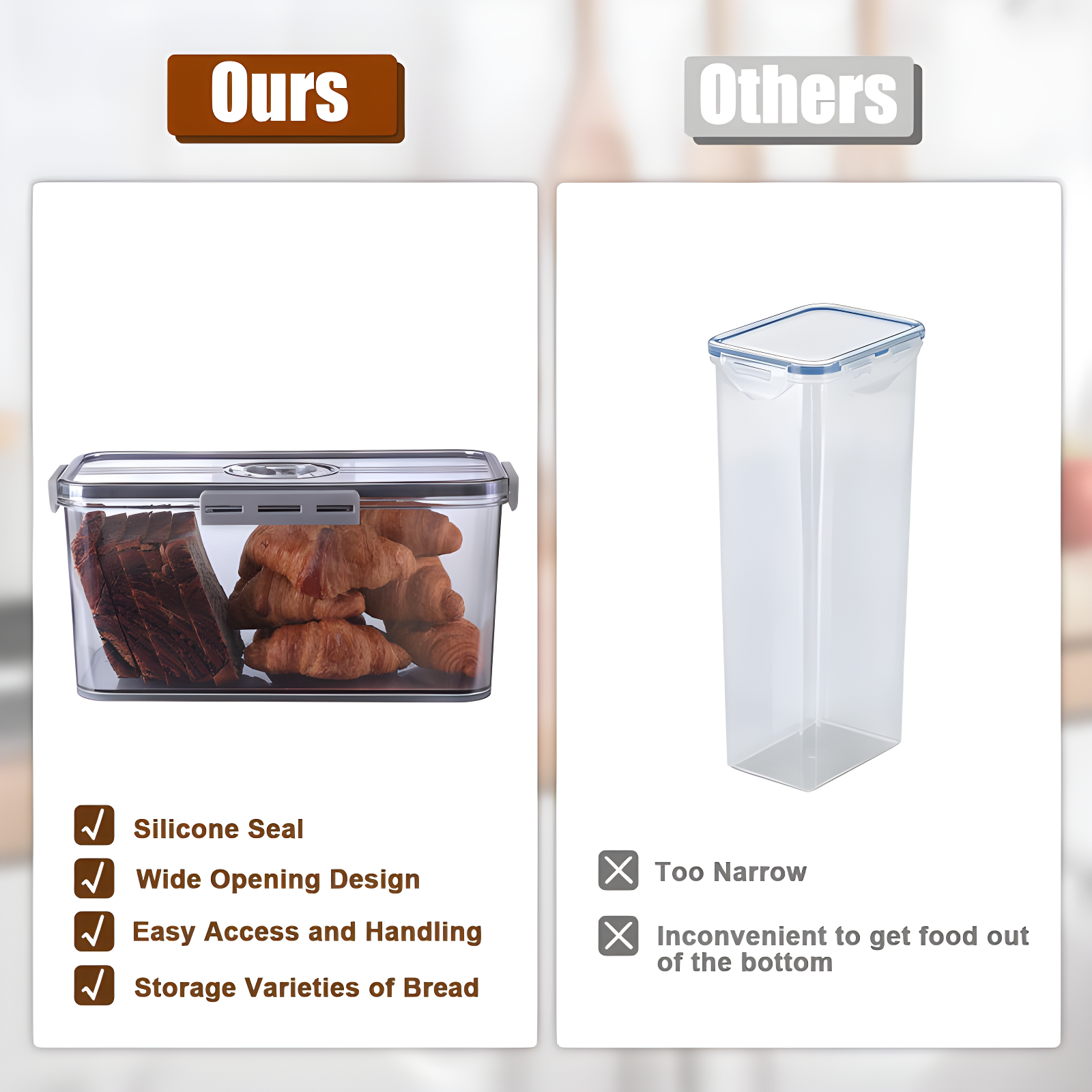 Rebrilliant Bread Box Bread Boxes for Kitchen Counter Airtight, Time Recording Bread Storage