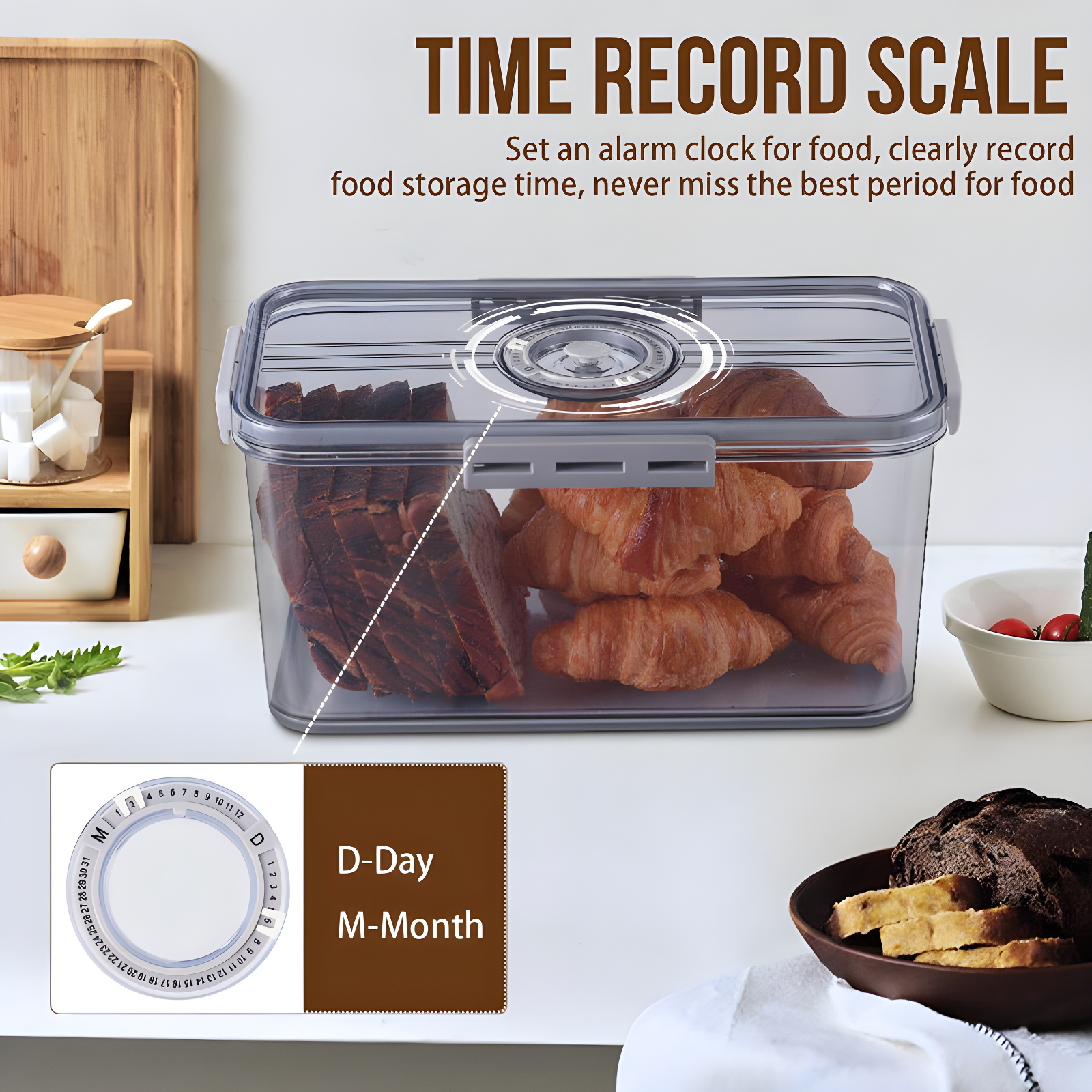 Rebrilliant Bread Box Bread Boxes for Kitchen Counter Airtight, Time Recording Bread Storage