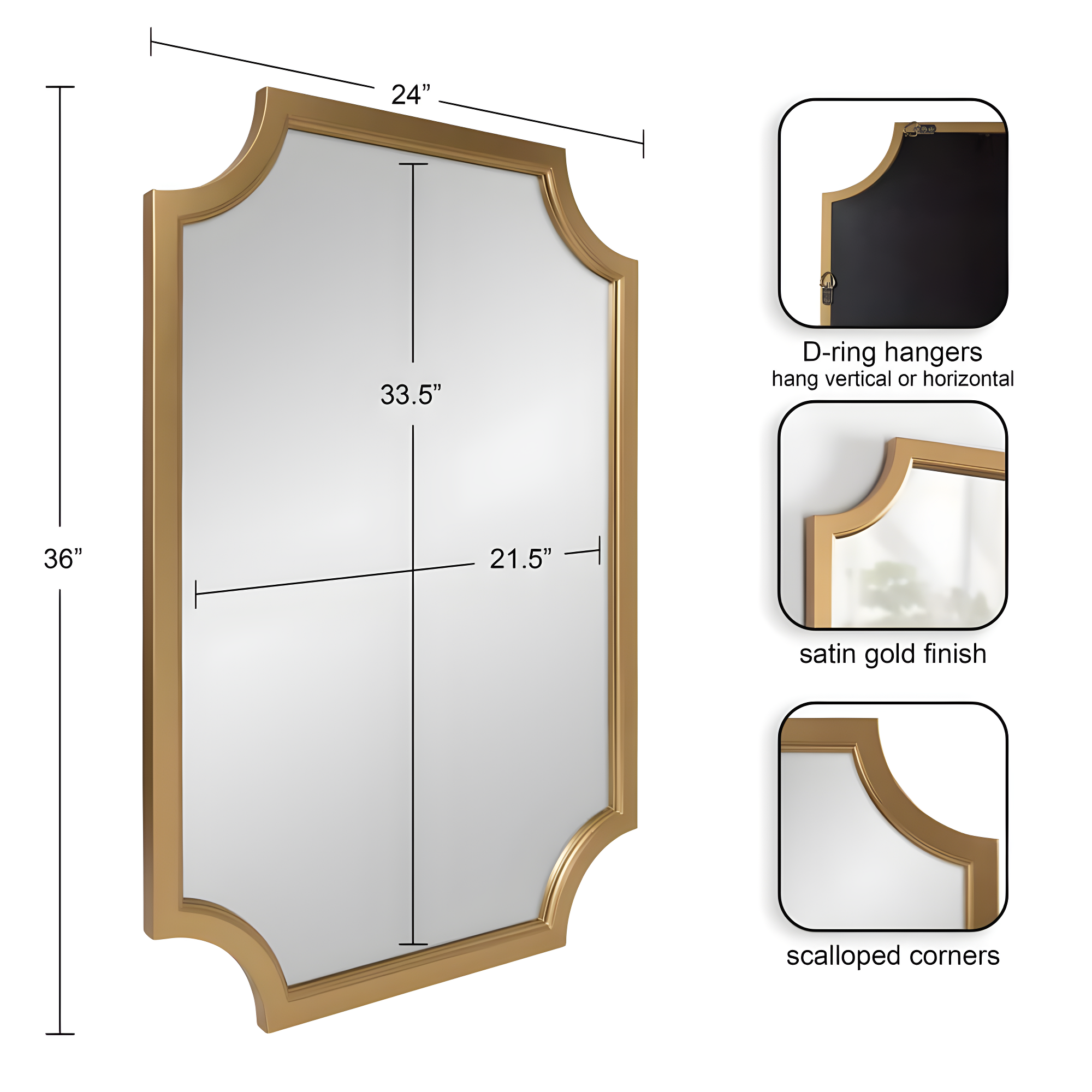 24" x 36" Hogan Framed Scallop Wall Mirror Gold - Kate and Laurel