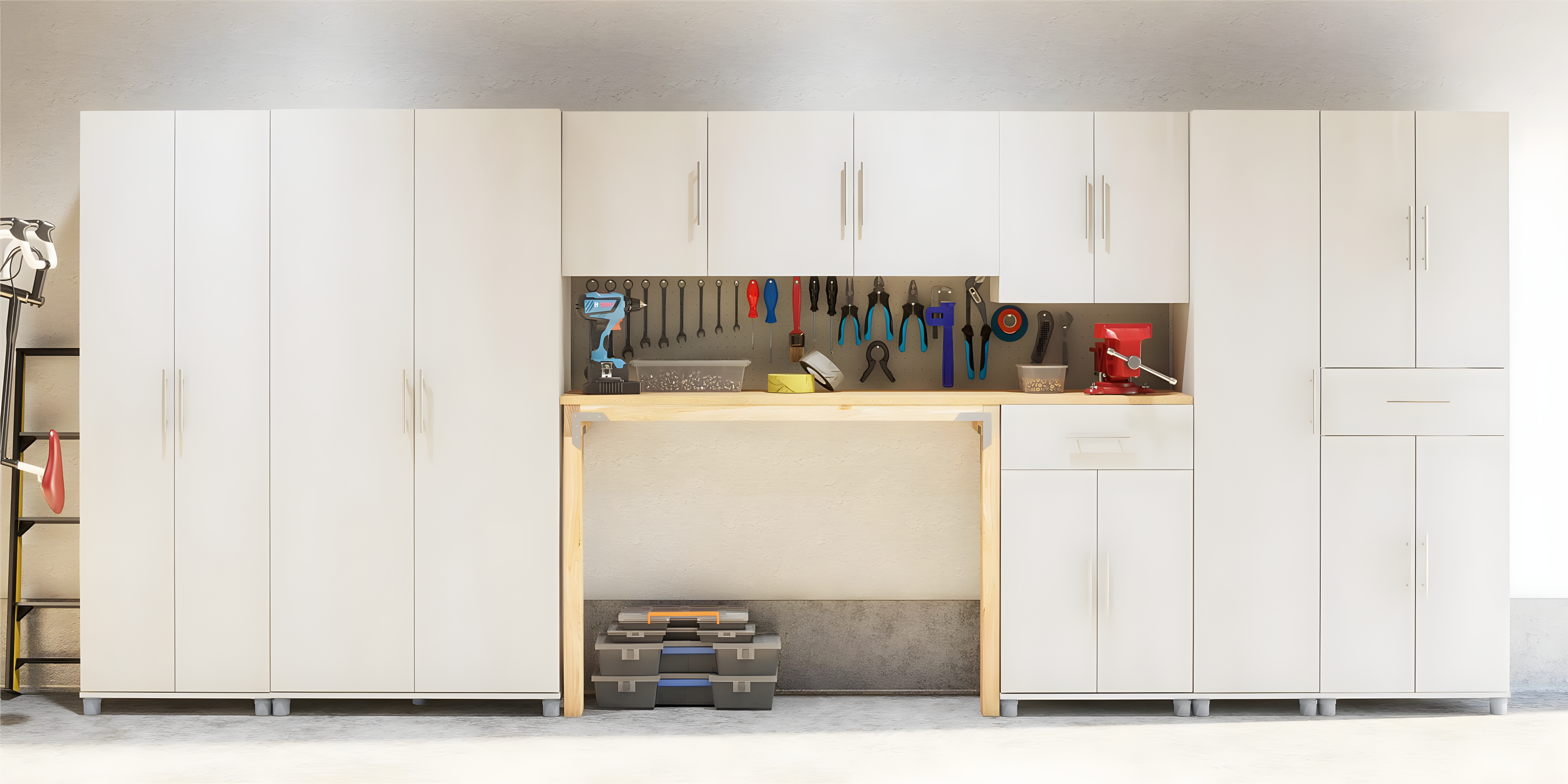 Systembuild Camberly 36" Utility Storage Cabinet, Ivory Oak