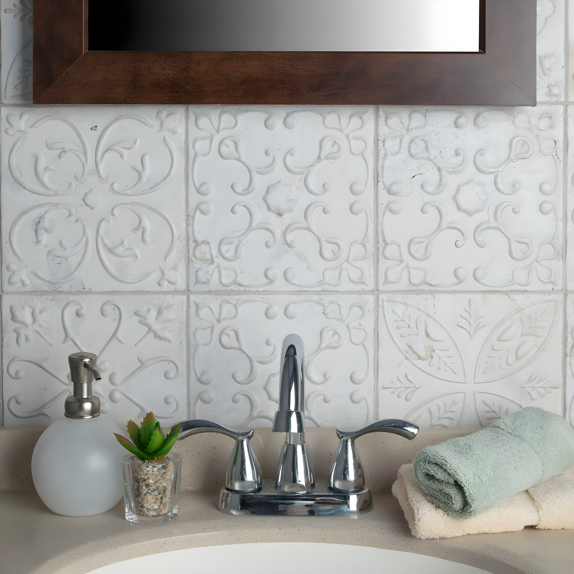 Aevum Ornato White Ceramic Wall Tile with Distressed Patterns