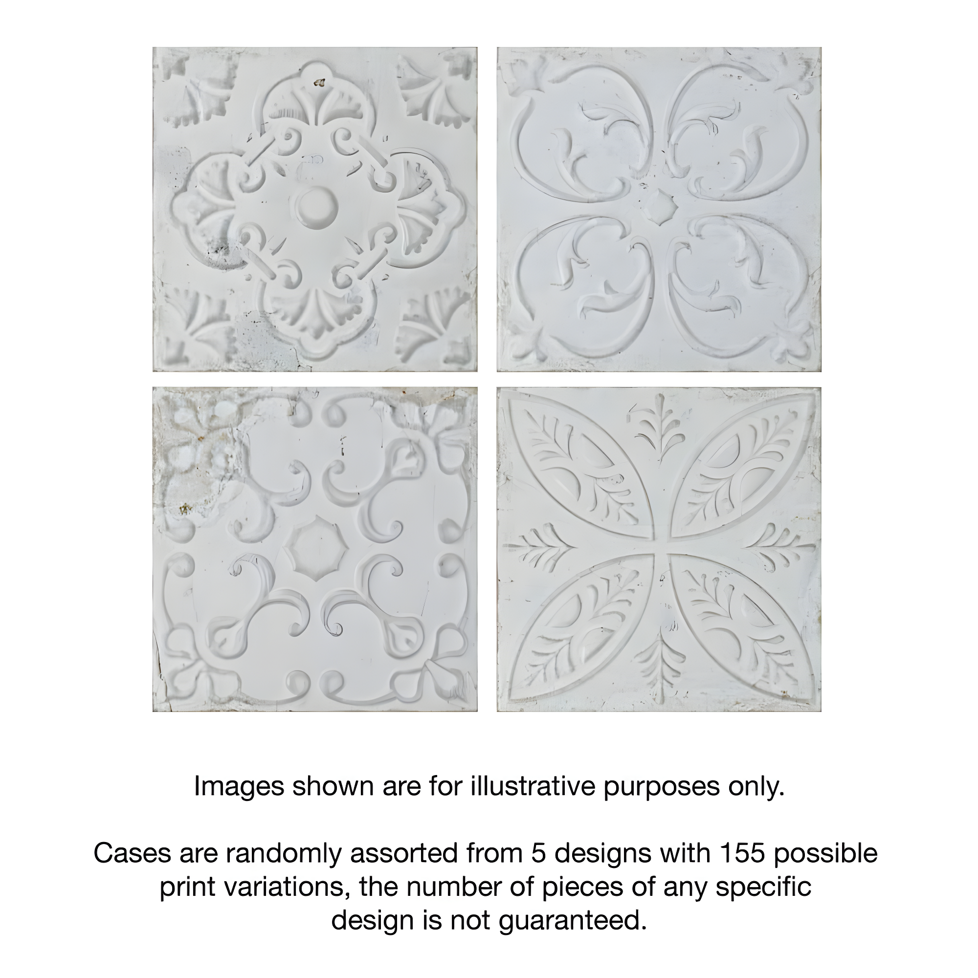 Aevum Ornato White Ceramic Wall Tile with Distressed Patterns