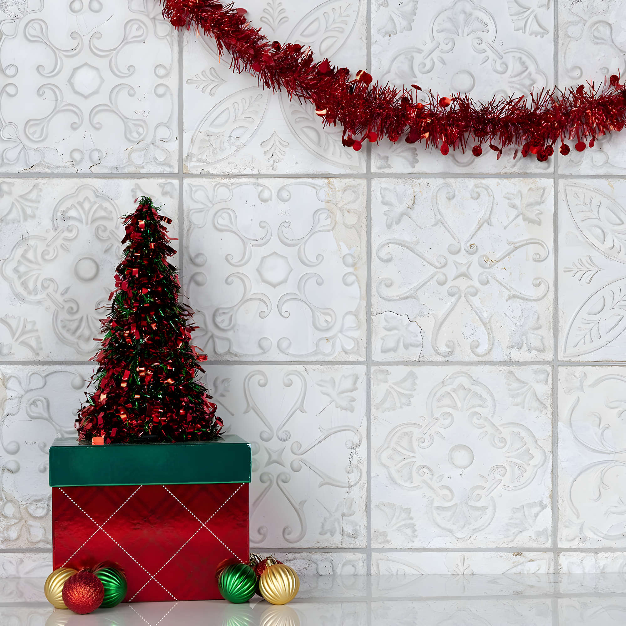 Aevum Ornato White Ceramic Wall Tile with Distressed Patterns