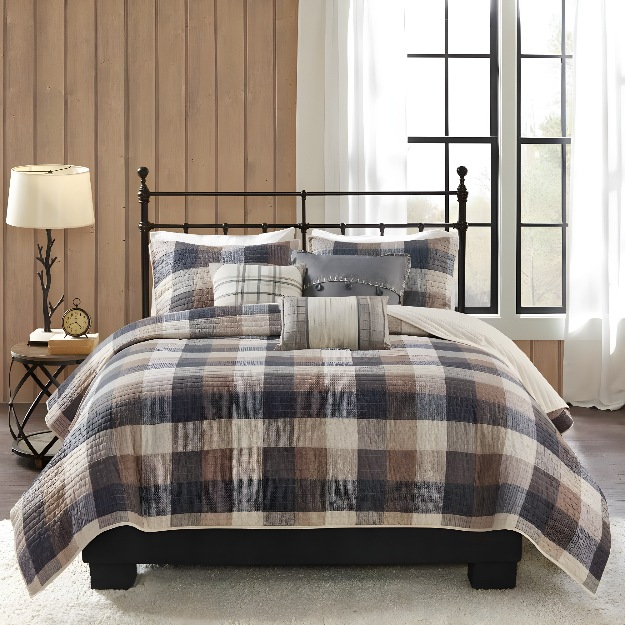Madison Park Ridge 6 Piece Printed Herringbone Quilt Set with Throw Pillows
