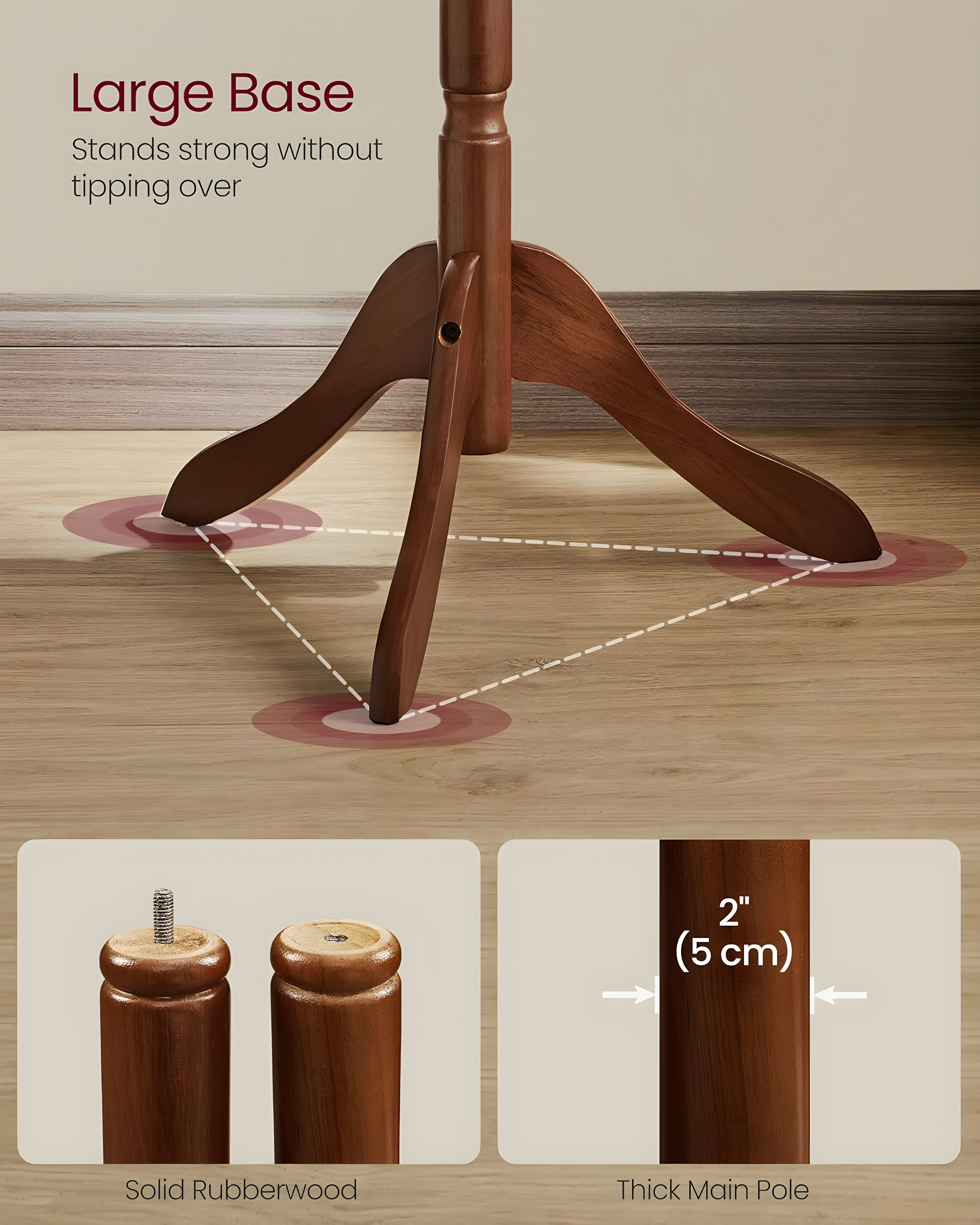 10 Hooks Coat Rack Solid Wood Coat Stand Free Standing Coat Tree for Coats Hats Bags Purses for Entryway Bedroom Rubber wood Dark Walnut