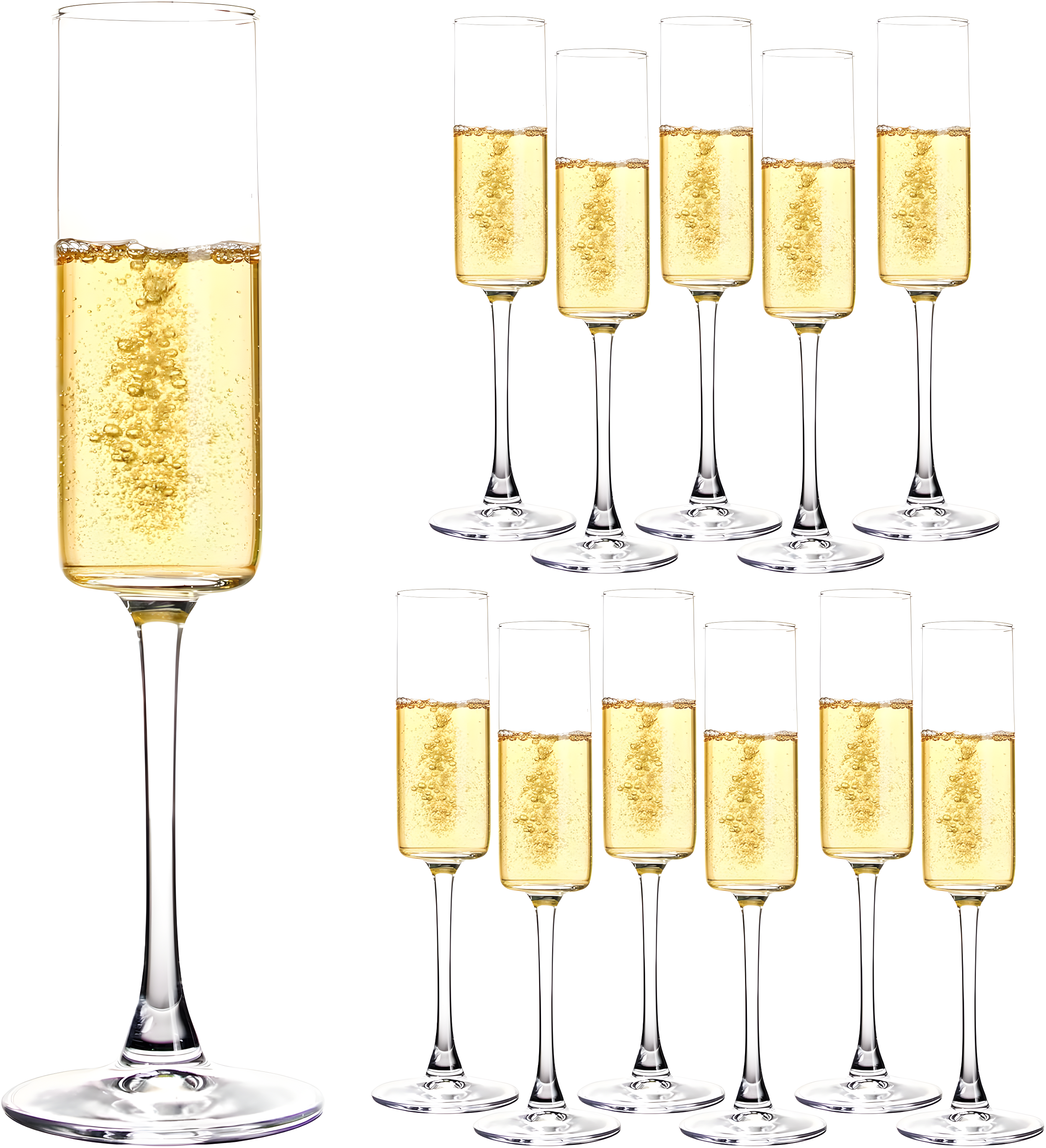6 Oz Cylinder Champagne Flutes Set of 12 - Elegant Crystal Clear Glassware for Special Occasions - L High Quality and Lead-Free Perfect Gift for Weddings, Anniversaries, and Celebrations Dishwasher|Th