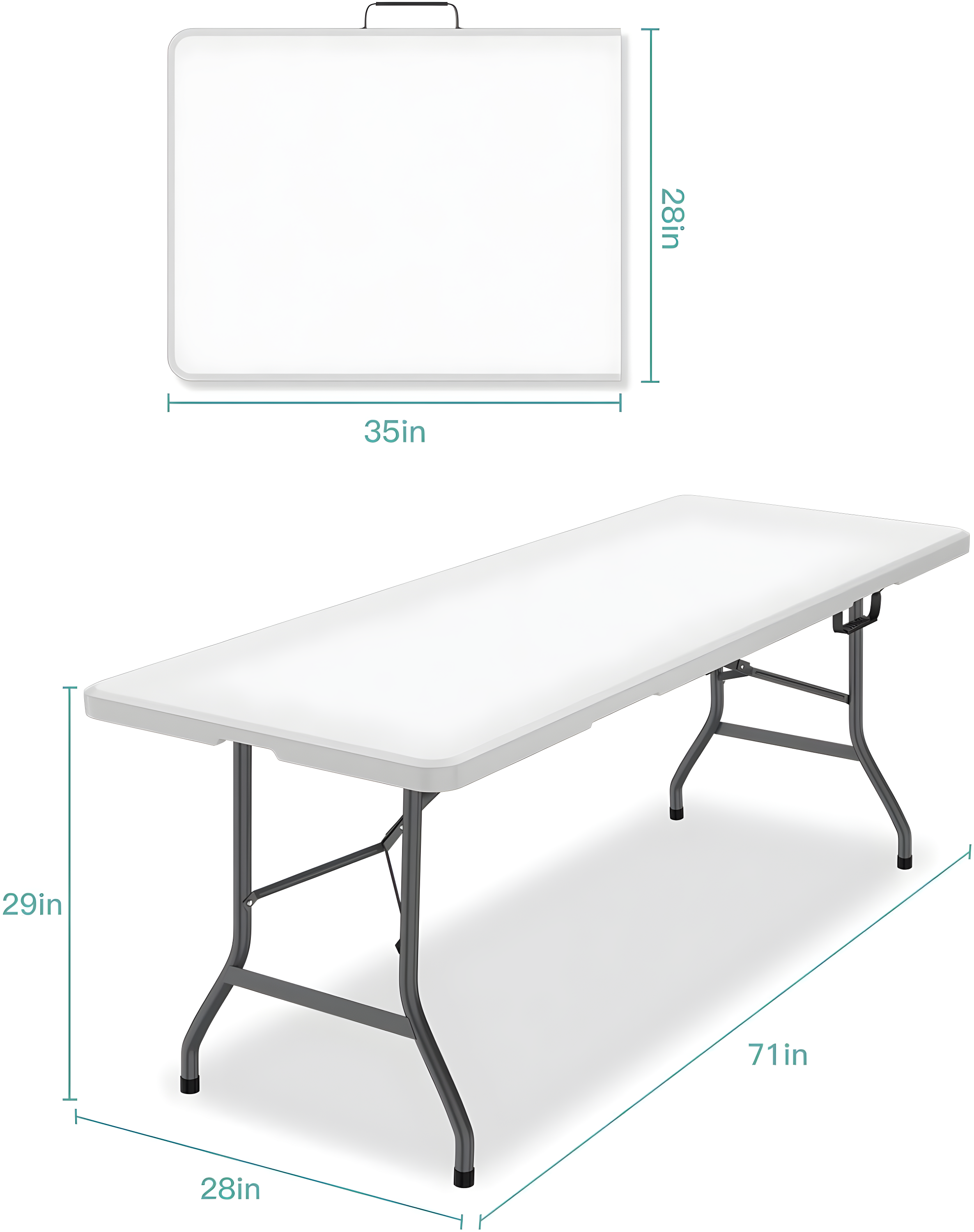 6 Foot Folding Table,White Plastic Folding Table,Built-in Handle,White