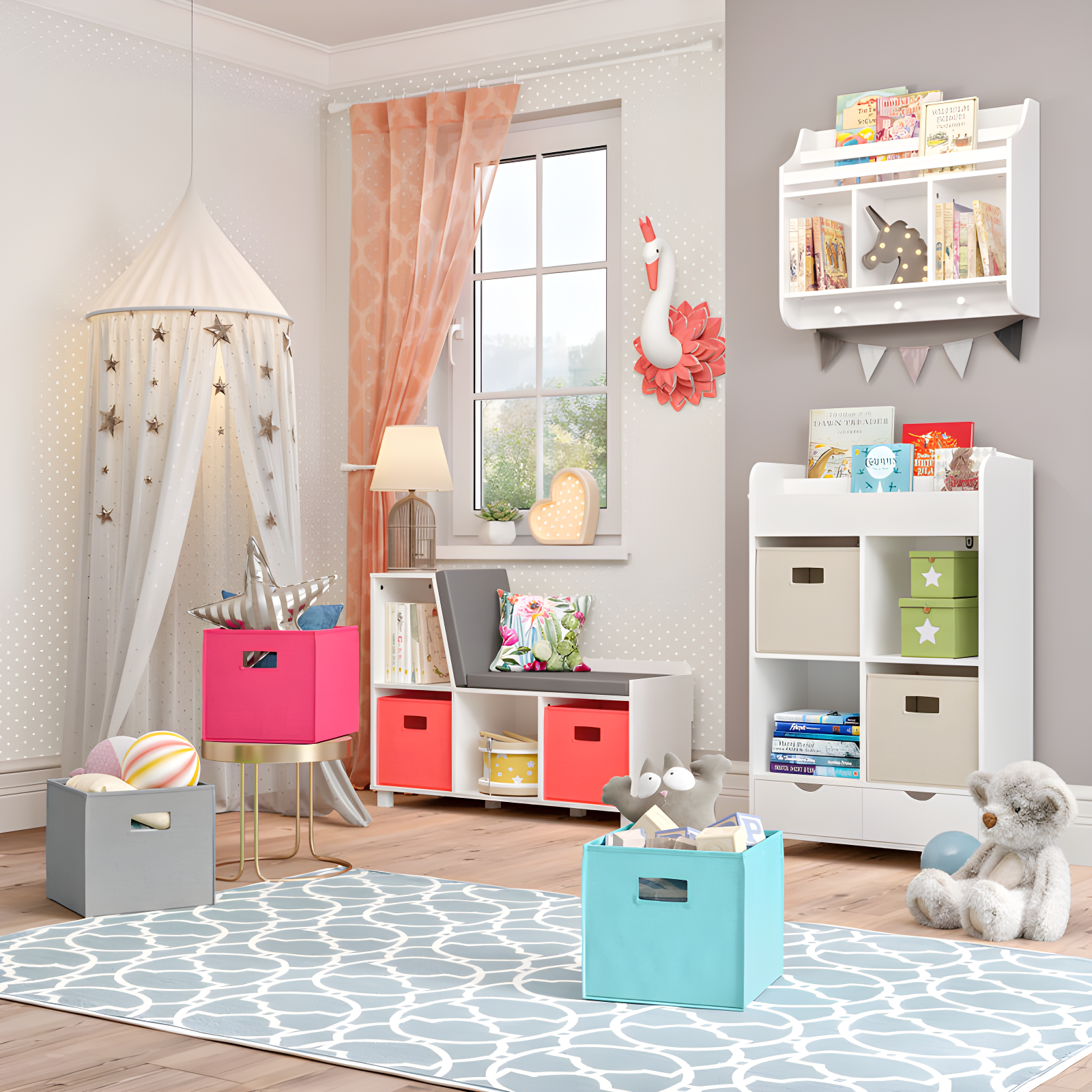 RiverRidge Home RiverRidge Kids Reading Book Nook Cushioned Toy Storage Bench with Cubby Organizers