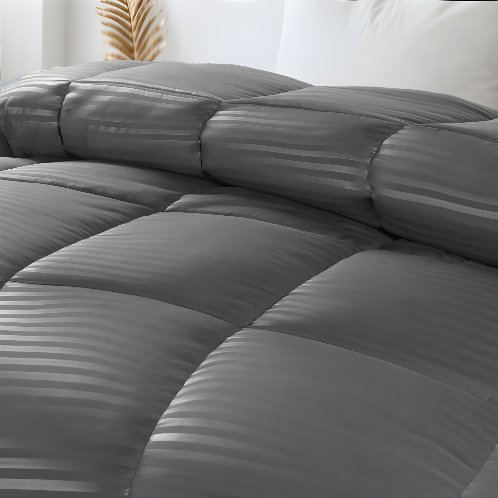 Superior Striped Reversible Box-Quilt Brushed Microfiber Medium Weight Down Alternative Comforter
