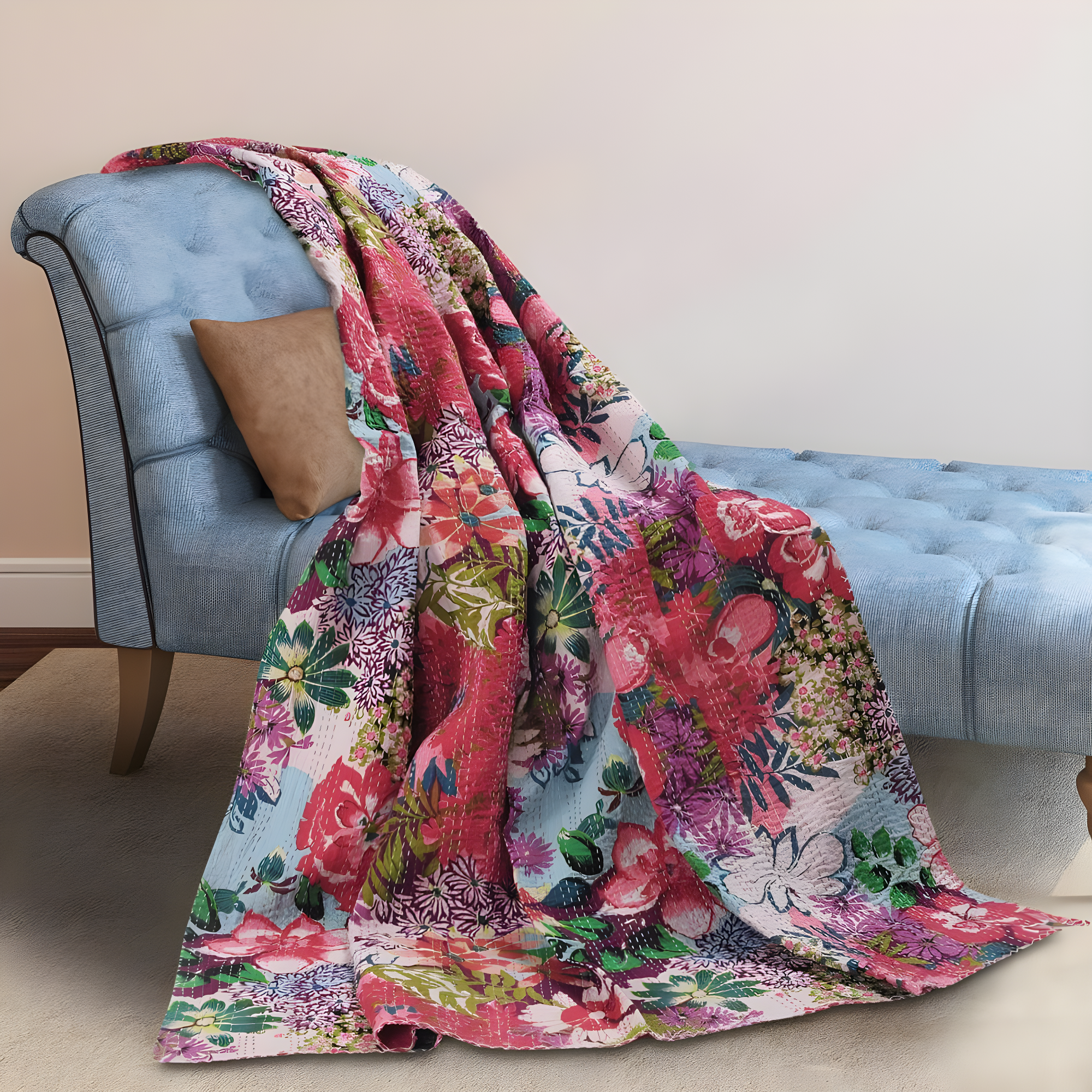 Rajani Home Advika Handmade Kantha Cotton Throw Blanket