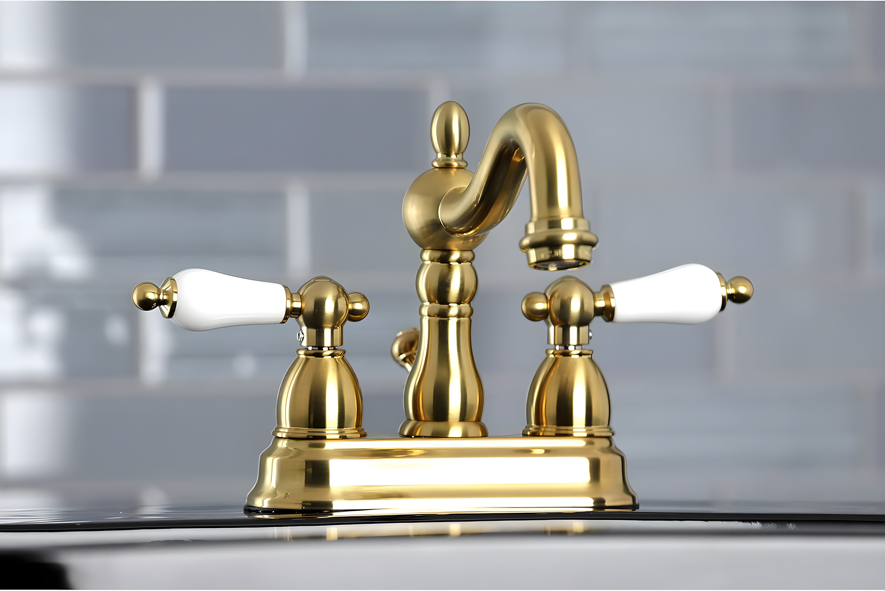 Kingston Brass Heritage Two-Handle 3-Hole Deck Mount 4" Centerset Bathroom Faucet with Plastic Pop-Up
