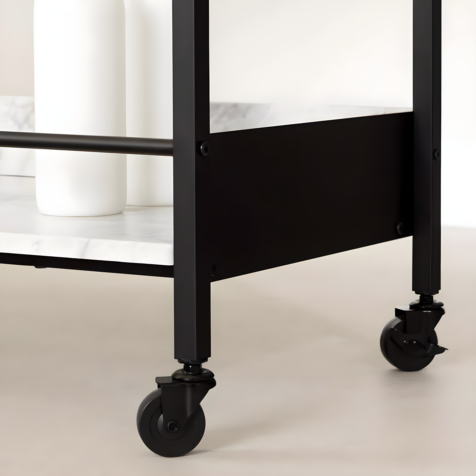 City Life Bar Cart with Wine Glass Rack Black/Faux Carrara Marble - South Shore