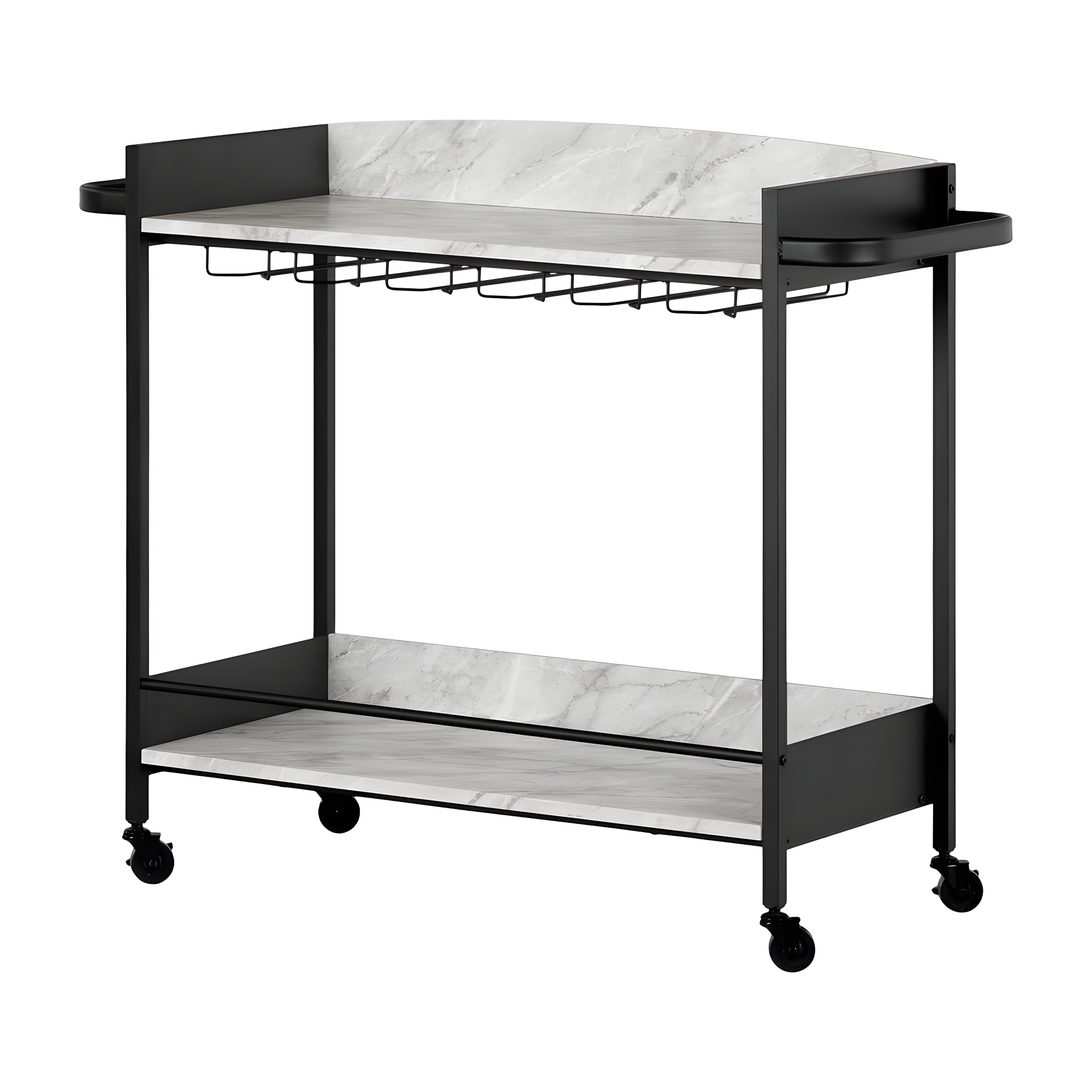 City Life Bar Cart with Wine Glass Rack Black/Faux Carrara Marble - South Shore