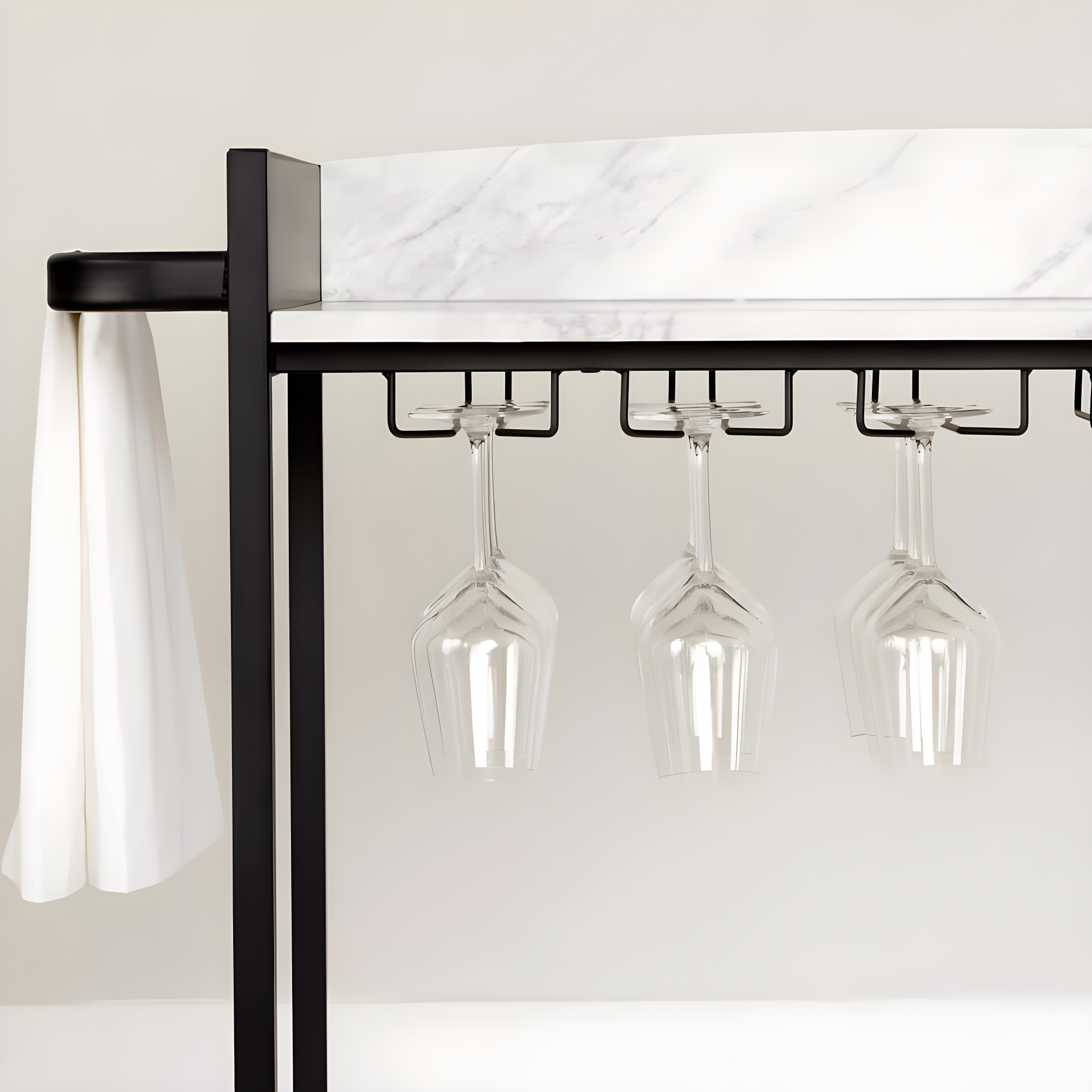 City Life Bar Cart with Wine Glass Rack Black/Faux Carrara Marble - South Shore