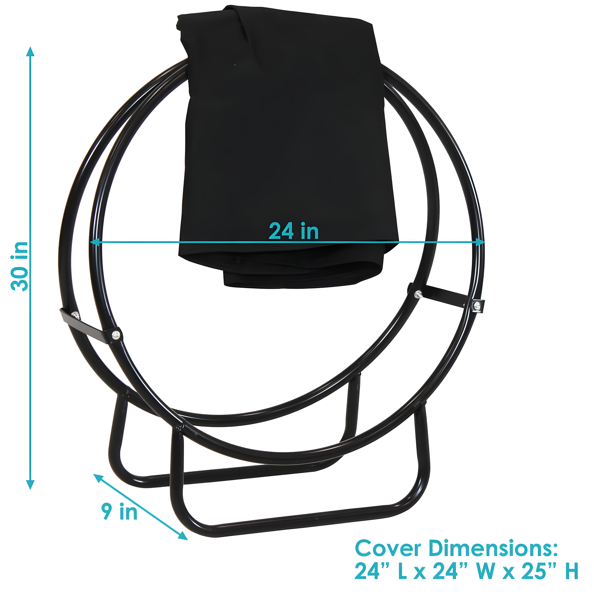 Sunnydaze Outdoor Heavy-Duty Steel Firewood Log Hoop Storage Rack with Weather-Resistant PVC Log Hoop Cover - 24" - Black