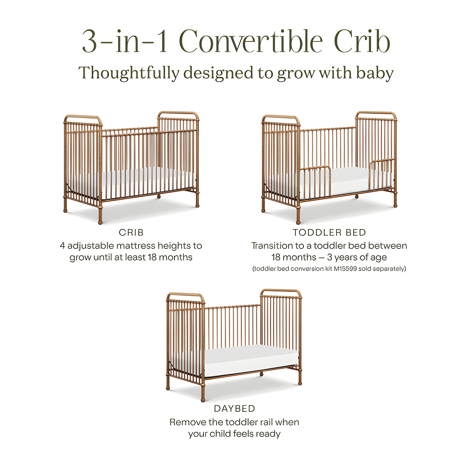 Abigail Greenguard Gold Certified 3 -in-1 Convertible Crib