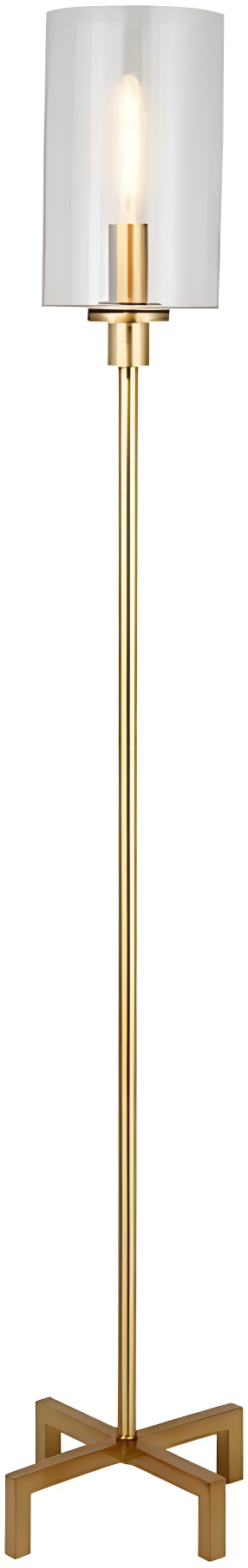 Evelyn&Zoe Panos 66.25" Tall Floor Lamp with Glass Shade, Brass/Clear