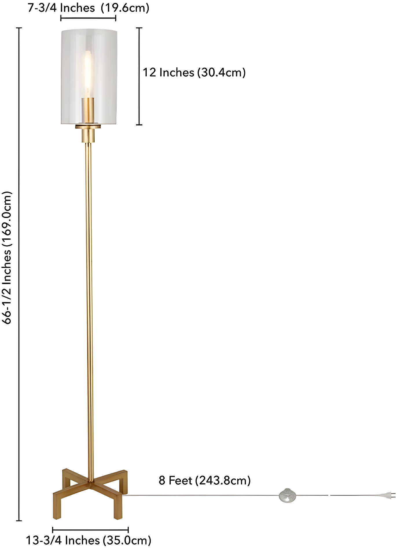 Evelyn&Zoe Panos 66.25" Tall Floor Lamp with Glass Shade, Brass/Clear
