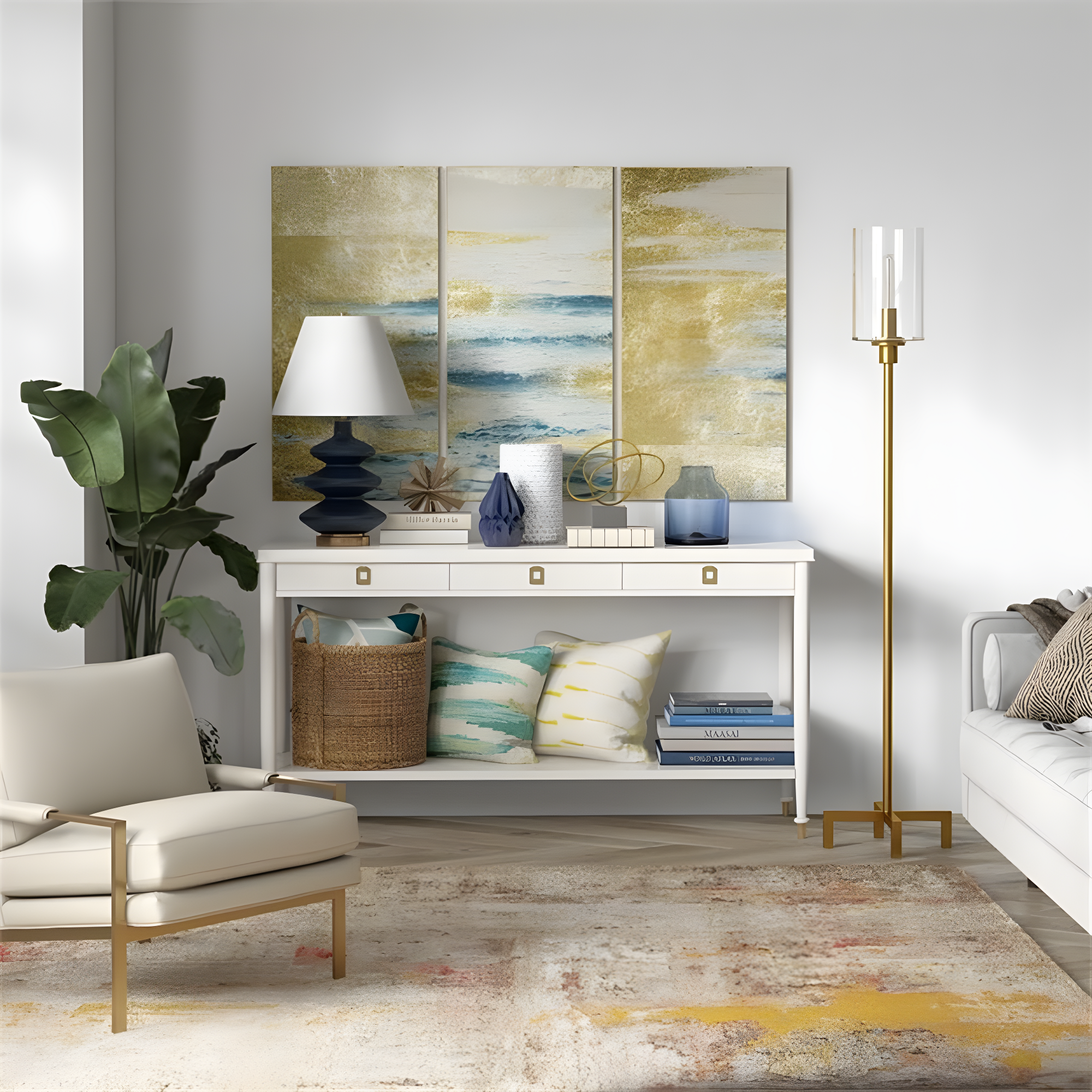 Evelyn&Zoe Panos 66.25" Tall Floor Lamp with Glass Shade, Brass/Clear