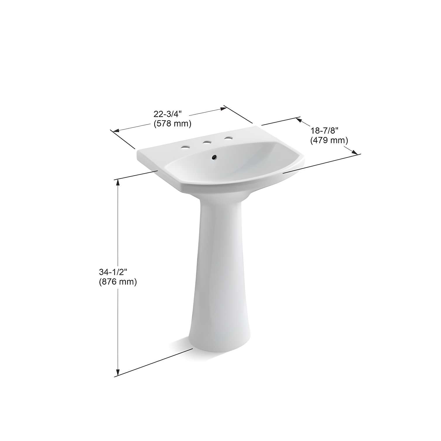 Cimarron® 26.81" Vitreous China U-Shape Pedestal Bathroom Sink with Overflow