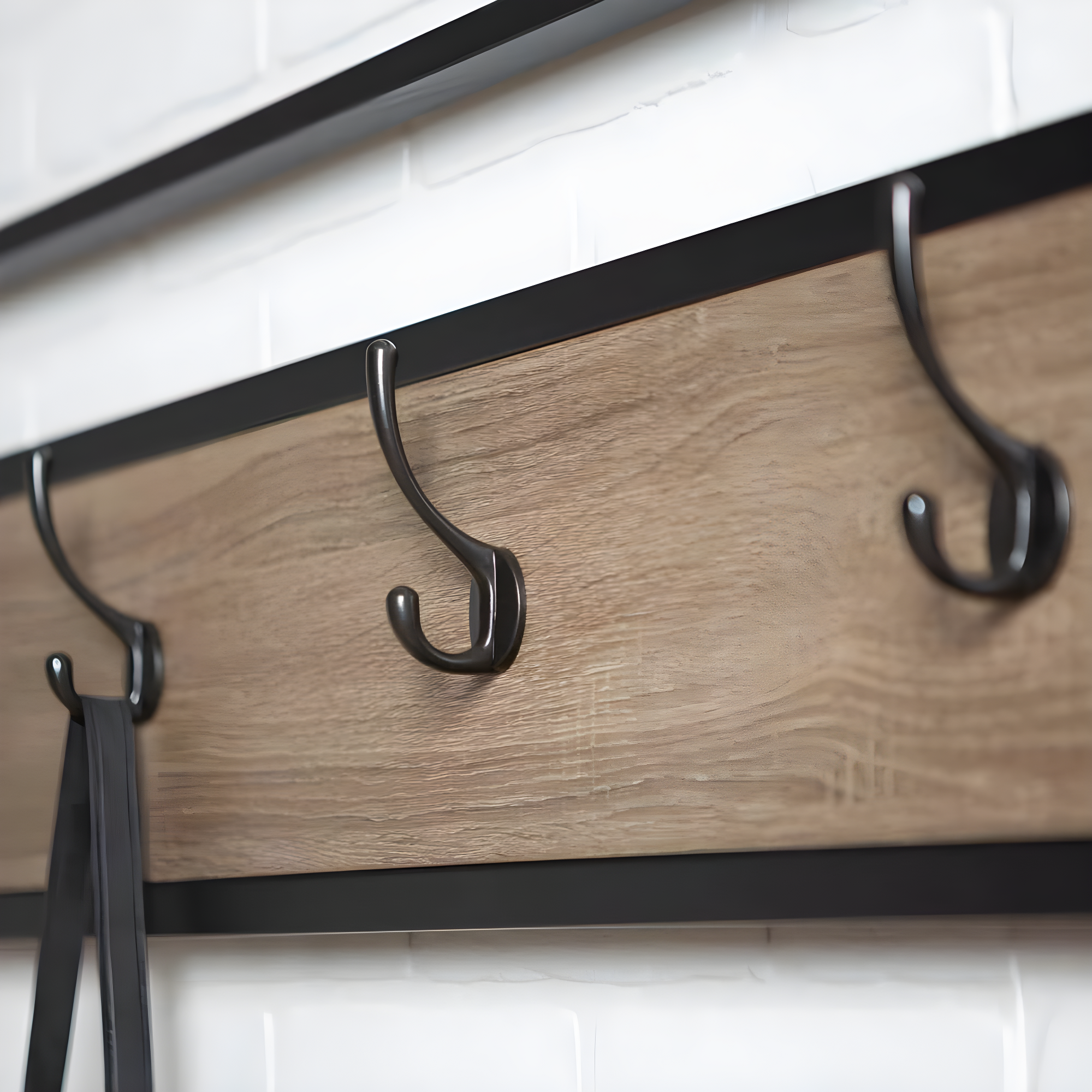 Driftwood and Black Industrial Hall Tree with Bench and Storage