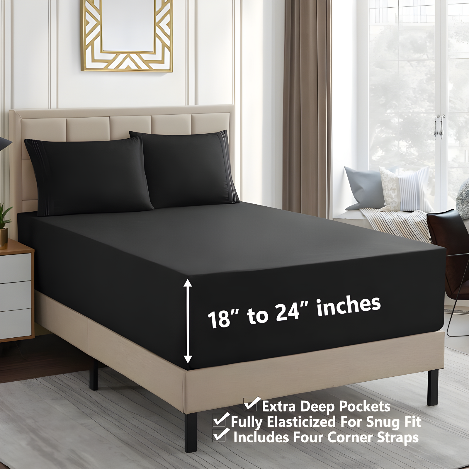 Sweet Home Collection 18-24" Extra Deep Pocket Ultra Soft Microfiber Solid Sheet Set