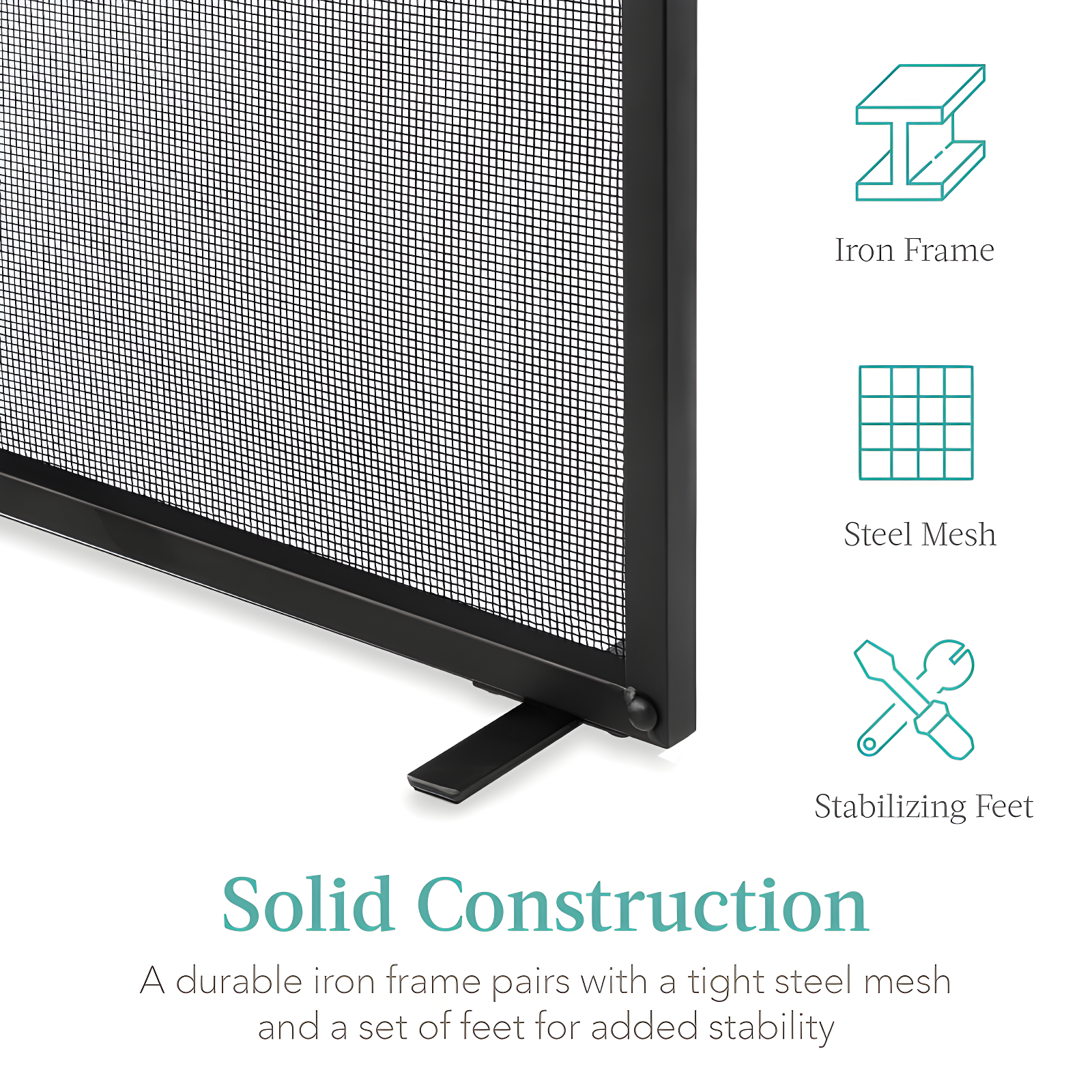 Cassiano 38x27in Single Panel Fireplace Screen Handcrafted Steel Mesh Spark Guard w/ Handles