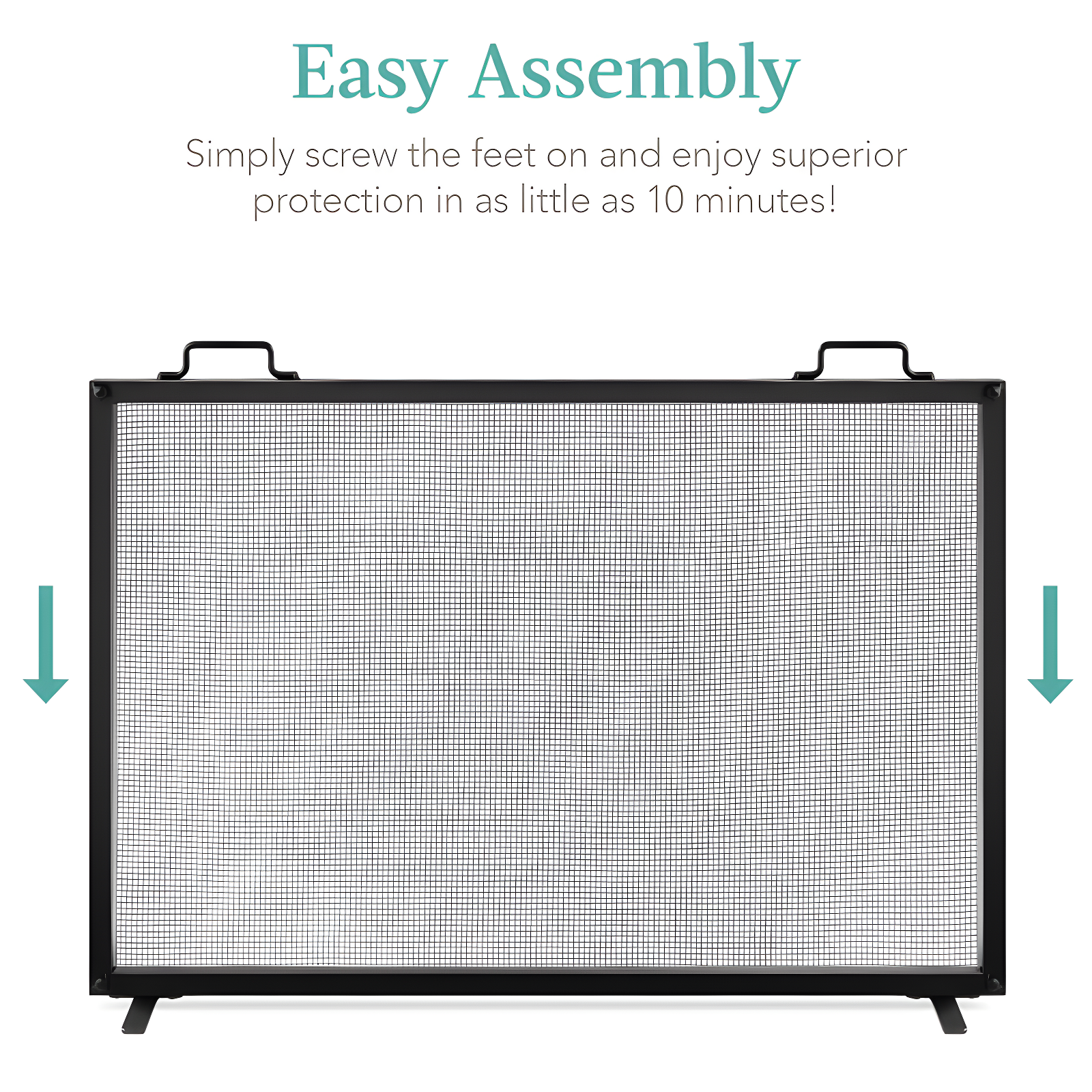 Cassiano 38x27in Single Panel Fireplace Screen Handcrafted Steel Mesh Spark Guard w/ Handles