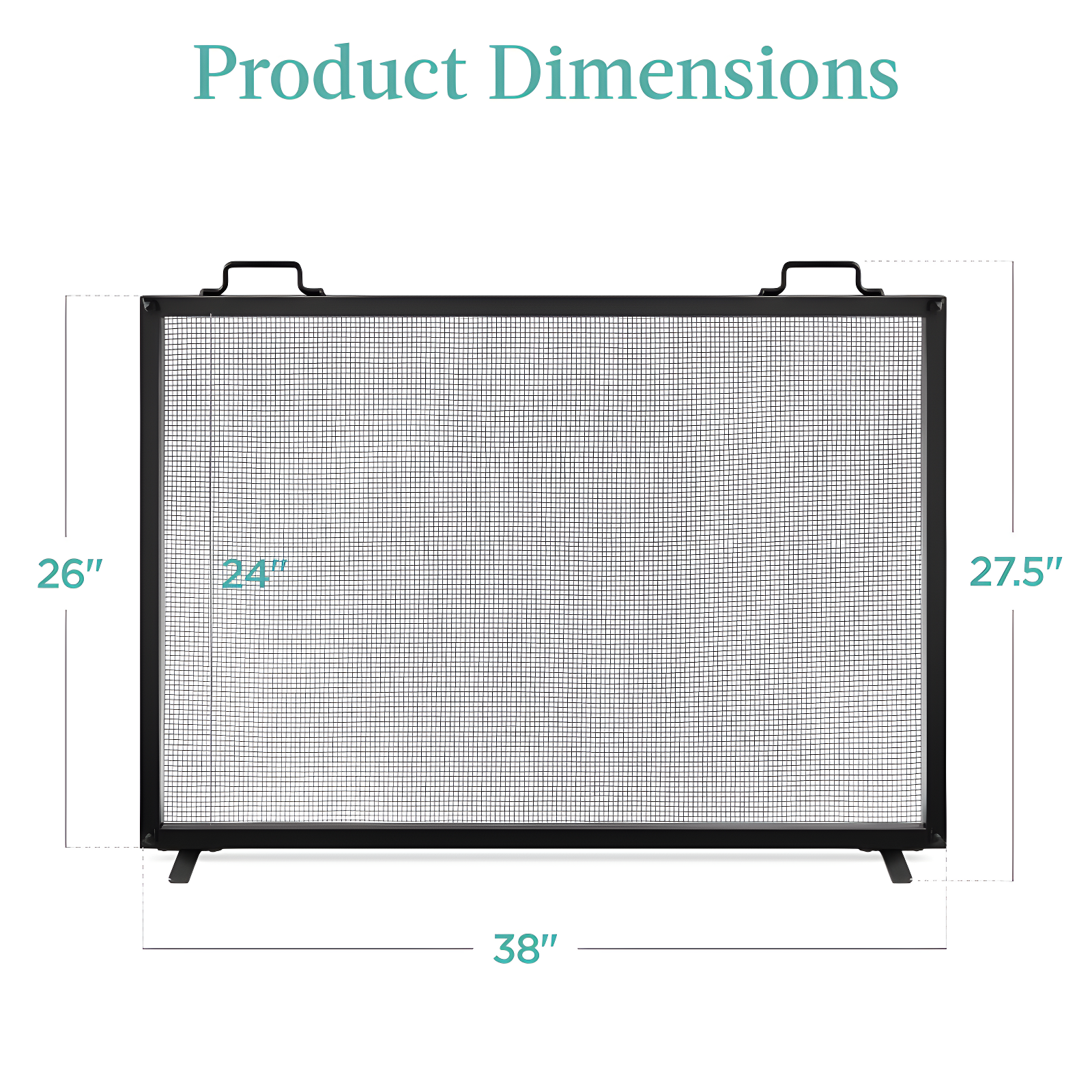 Cassiano 38x27in Single Panel Fireplace Screen Handcrafted Steel Mesh Spark Guard w/ Handles
