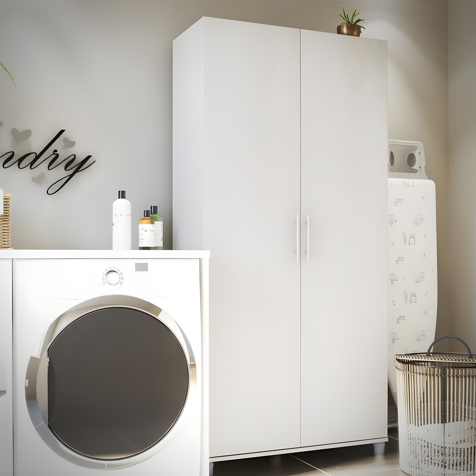 Systembuild Camberly 36" Utility Storage Cabinet, Ivory Oak