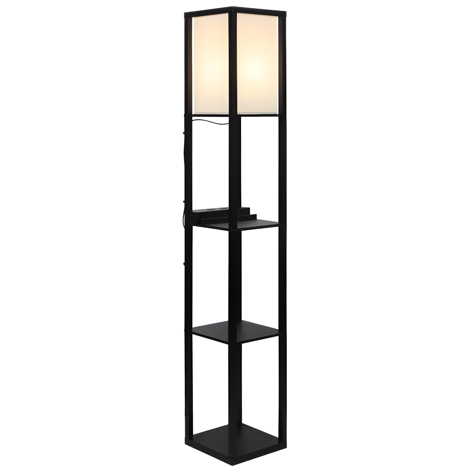 Brightech Maxwell 63 in. USB and Wireless Charging LED Floor Lamp with White Fabric Square Shade