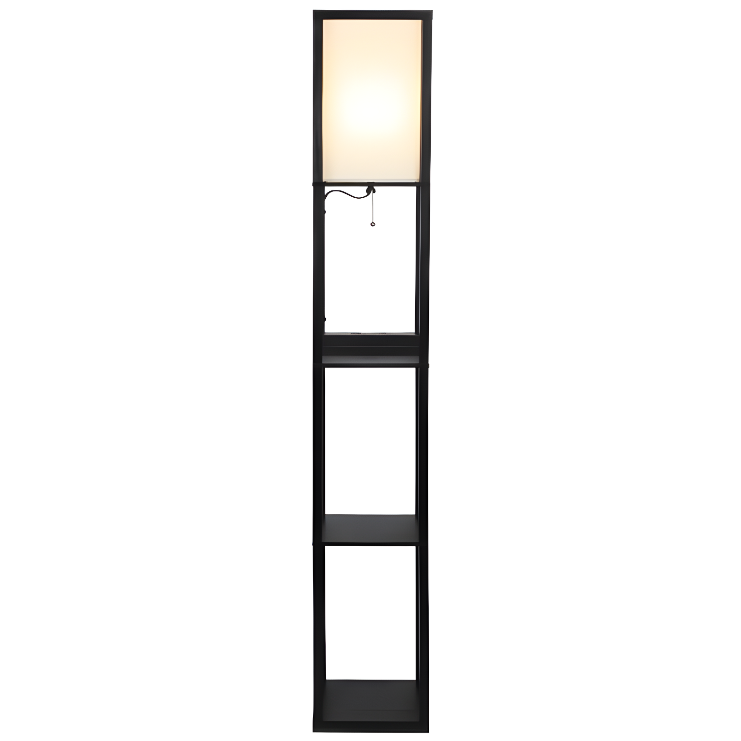 Brightech Maxwell 63 in. USB and Wireless Charging LED Floor Lamp with White Fabric Square Shade