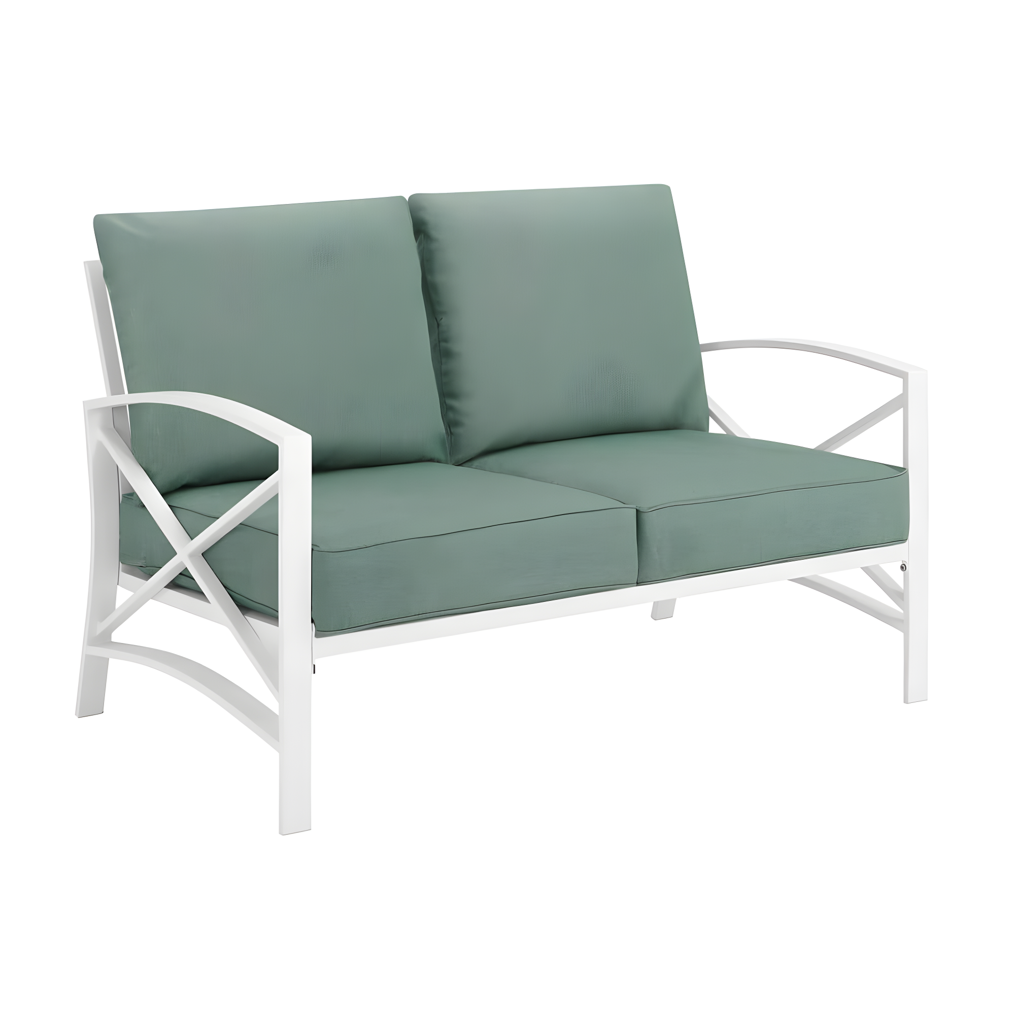 Kaplan Loveseat White/Teal - Crosley: UV-Resistant, Padded Outdoor Sofa with Steel Frame, Seats 2
