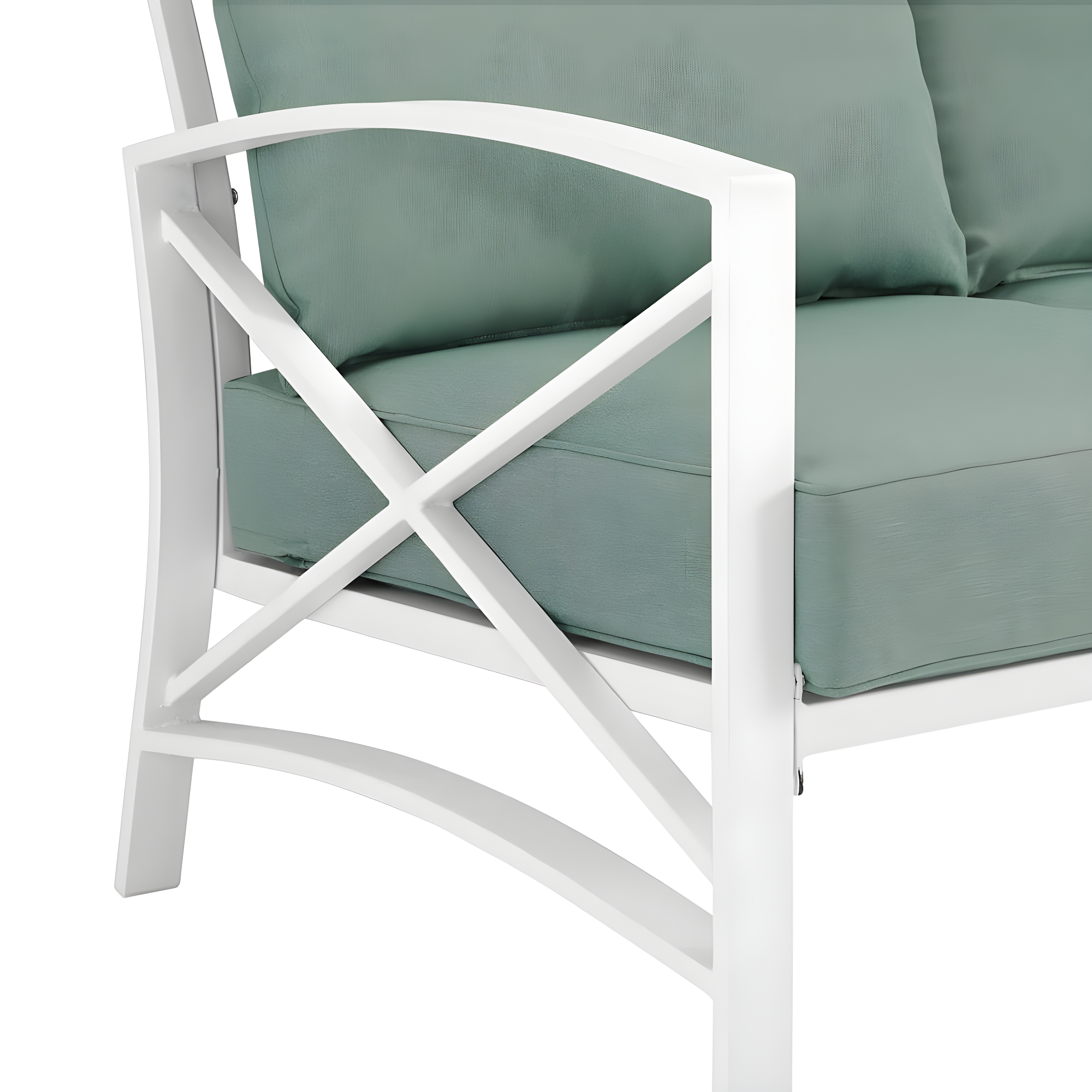 Kaplan Loveseat White/Teal - Crosley: UV-Resistant, Padded Outdoor Sofa with Steel Frame, Seats 2
