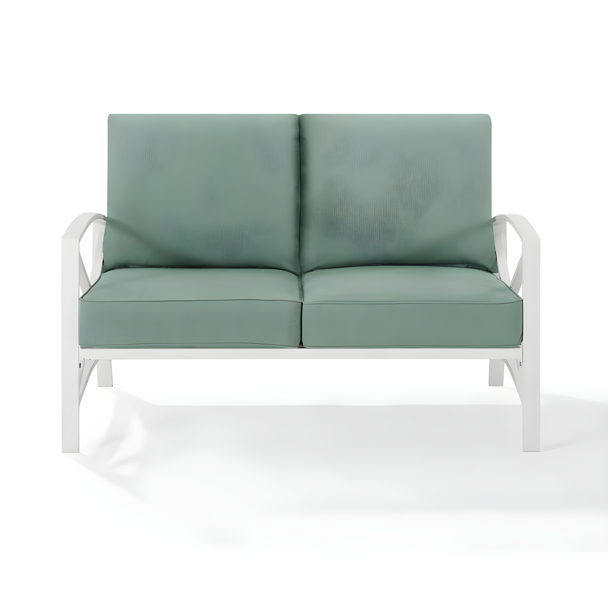 Kaplan Loveseat White/Teal - Crosley: UV-Resistant, Padded Outdoor Sofa with Steel Frame, Seats 2